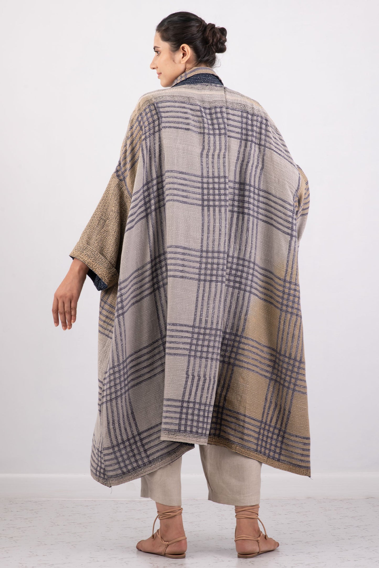 INDONESIAN PRINT VINTAGE INDIGO BACKING KANTHA OVERSIZE DRESS
