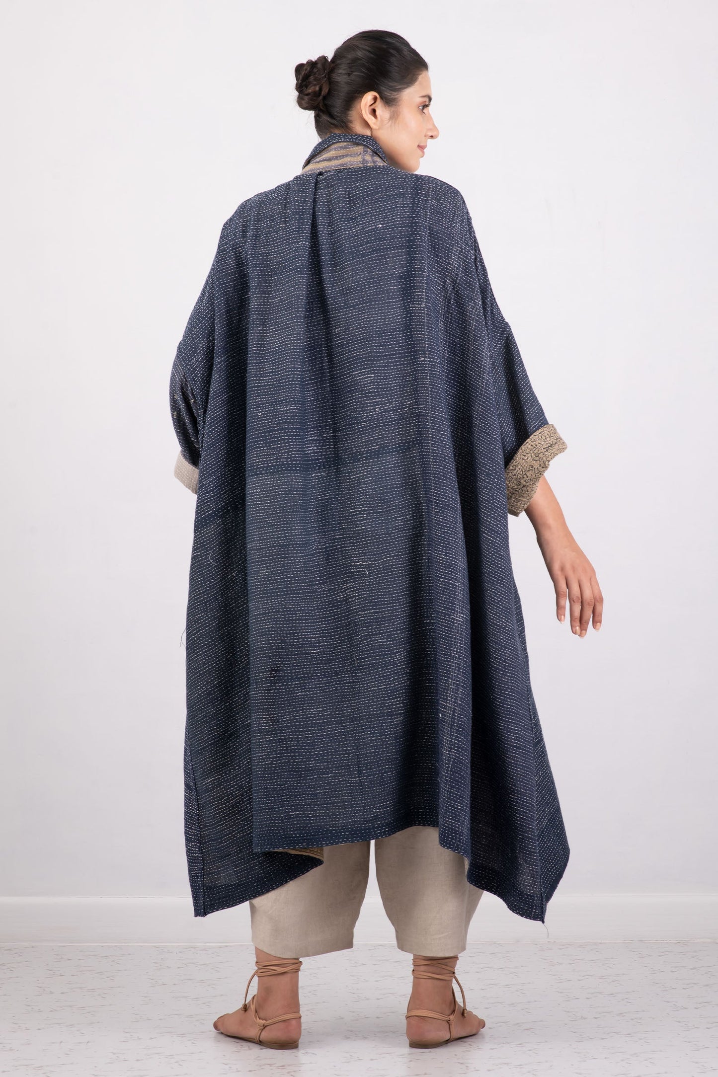 INDONESIAN PRINT VINTAGE INDIGO BACKING KANTHA OVERSIZE DRESS