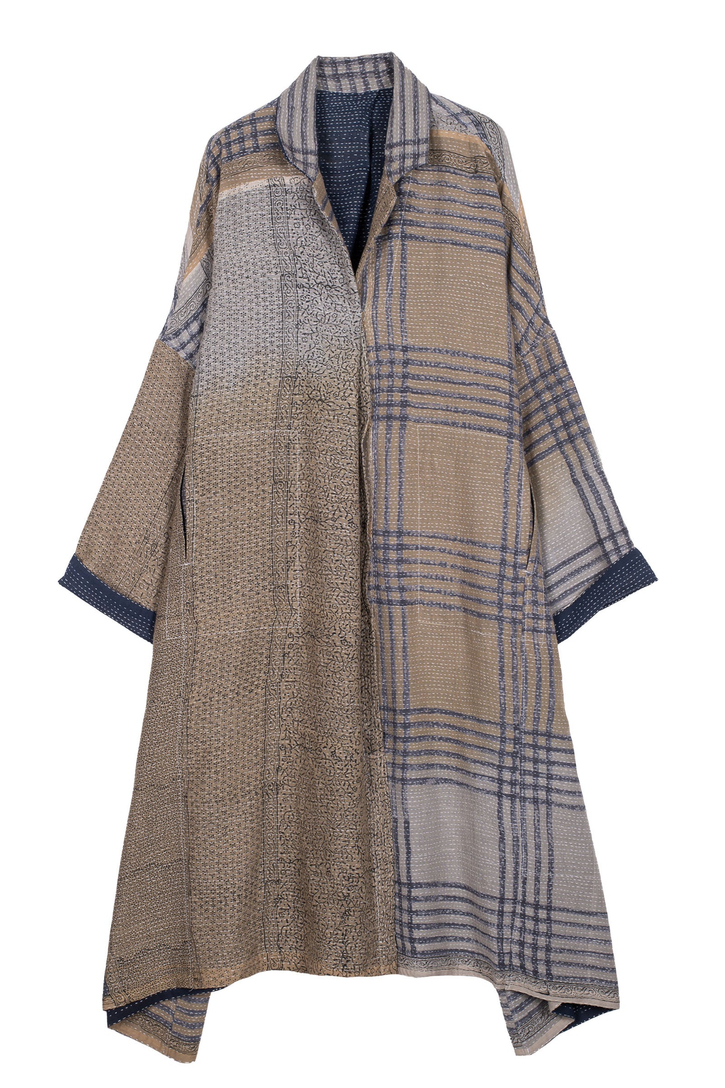 INDONESIAN PRINT VINTAGE INDIGO BACKING KANTHA OVERSIZE DRESS