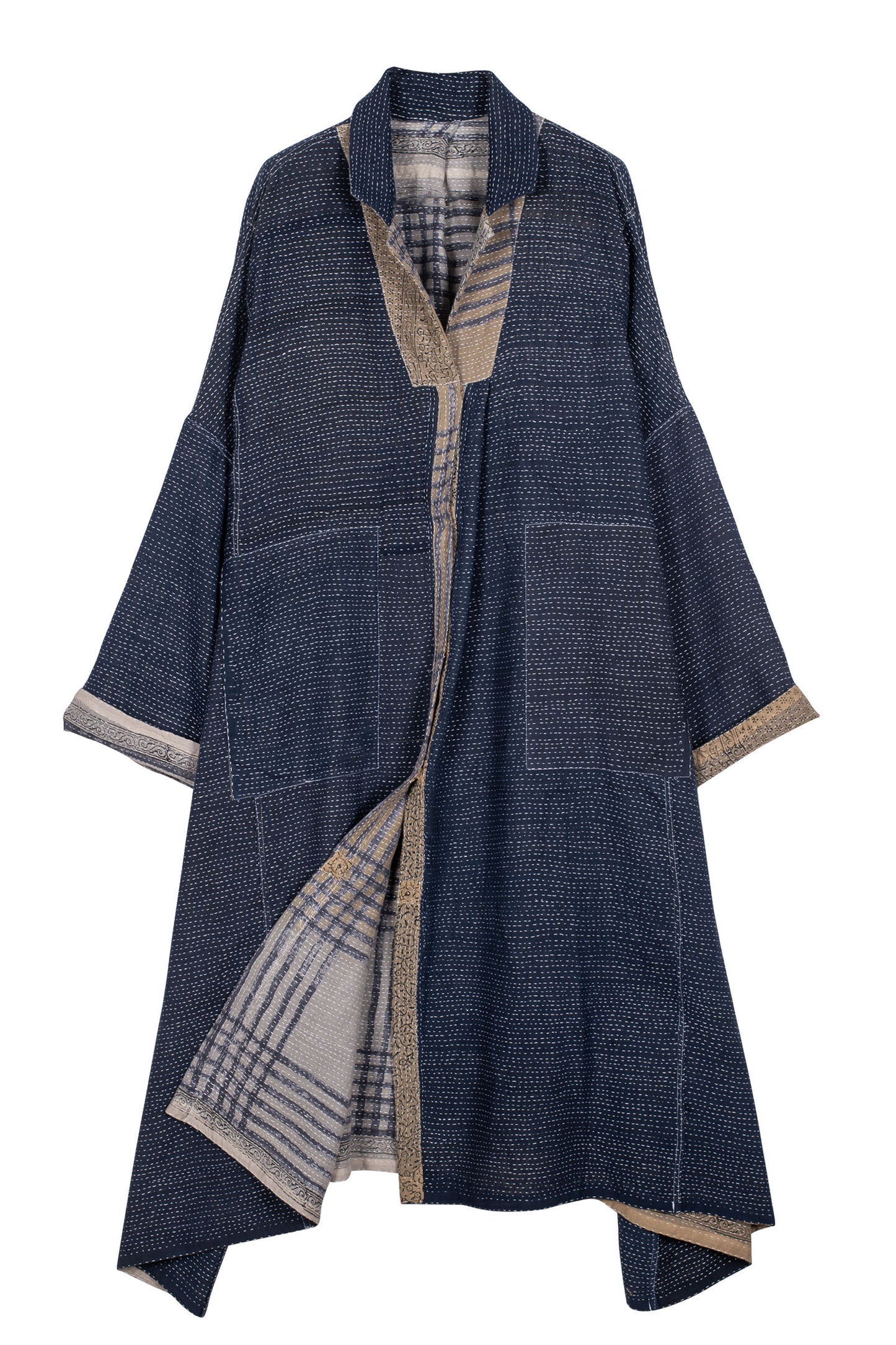 INDONESIAN PRINT VINTAGE INDIGO BACKING KANTHA OVERSIZE DRESS