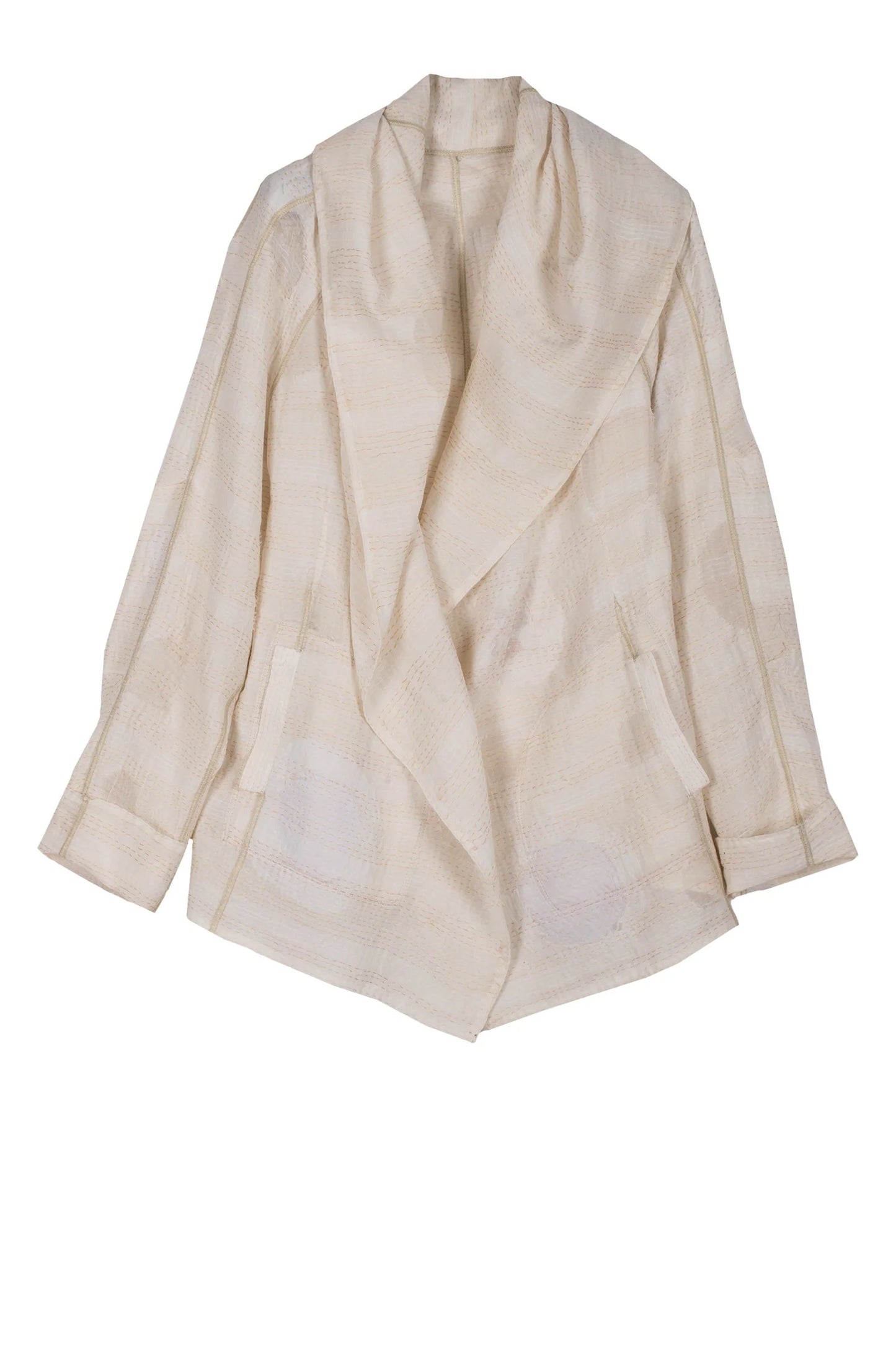 CUT THROUGH DOT AND HOLES KANTHA HOODED JACKET