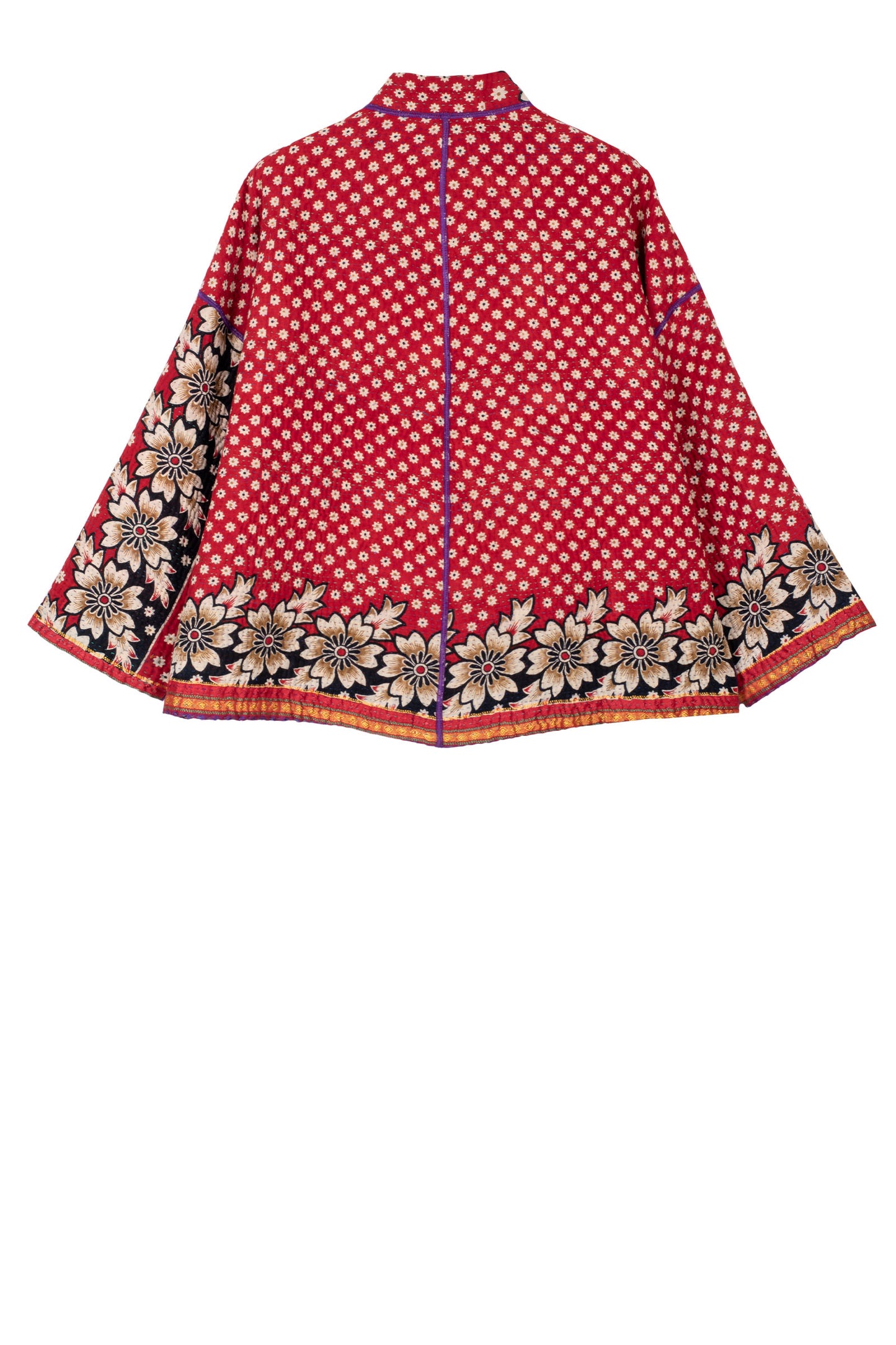 VINTAGE COTTON KANTHA STAND COLLAR CROPPED JACKET