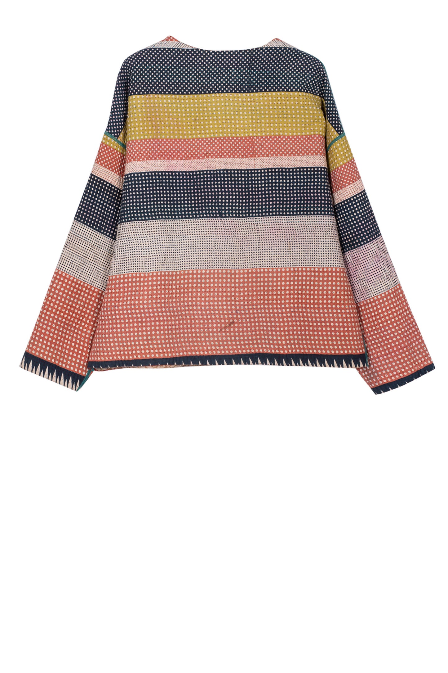 VINTAGE COTTON KANTHA CREW NECK SHORT JACKET