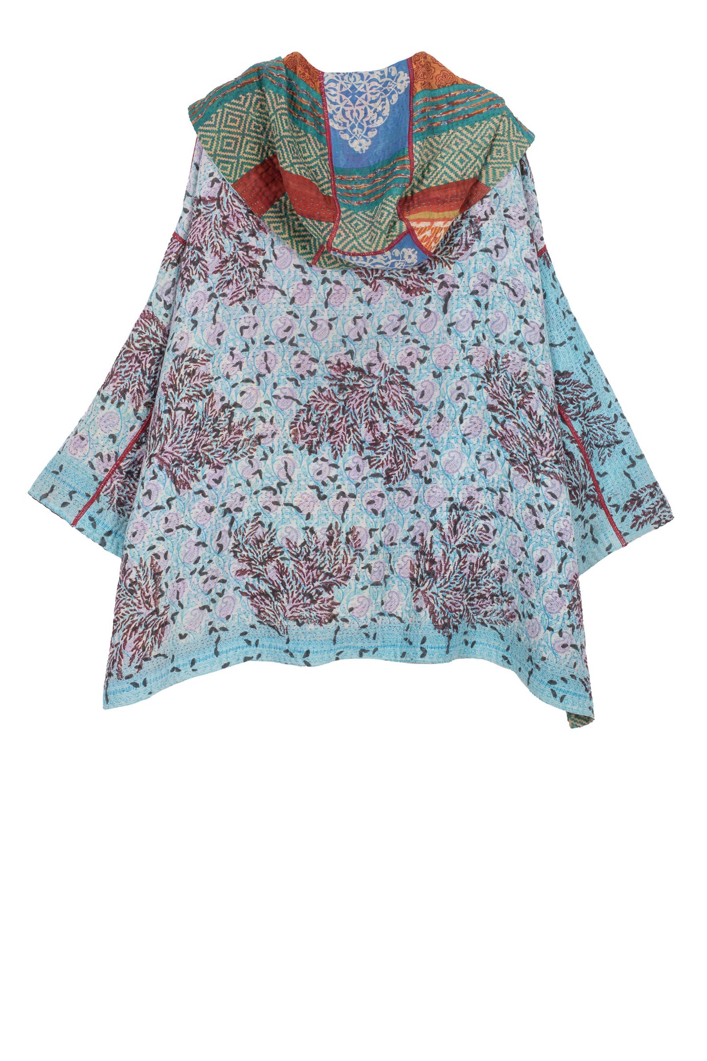 VINTAGE COTTON KANTHA HOODIE PONCHO