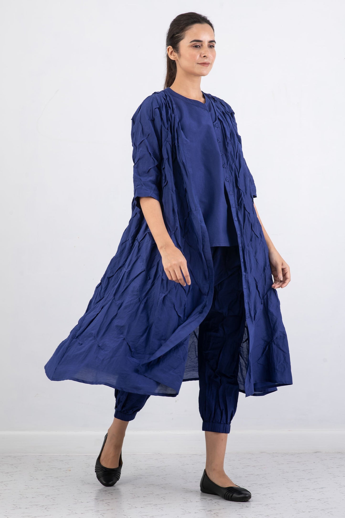 DYED COTTON SILK VOILE WAVY WAVY TUCK DUSTER