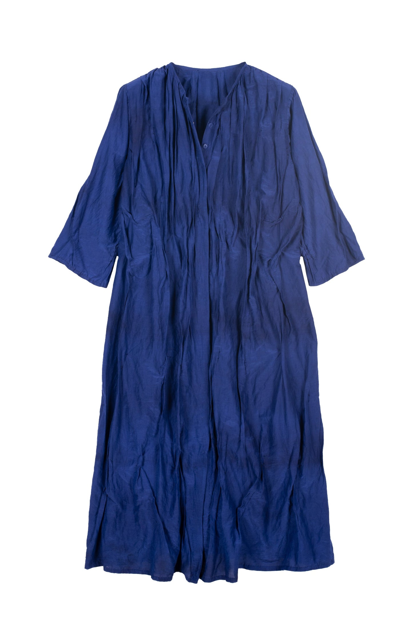 DYED COTTON SILK VOILE WAVY TUCK CROPPED SLV. DRESS