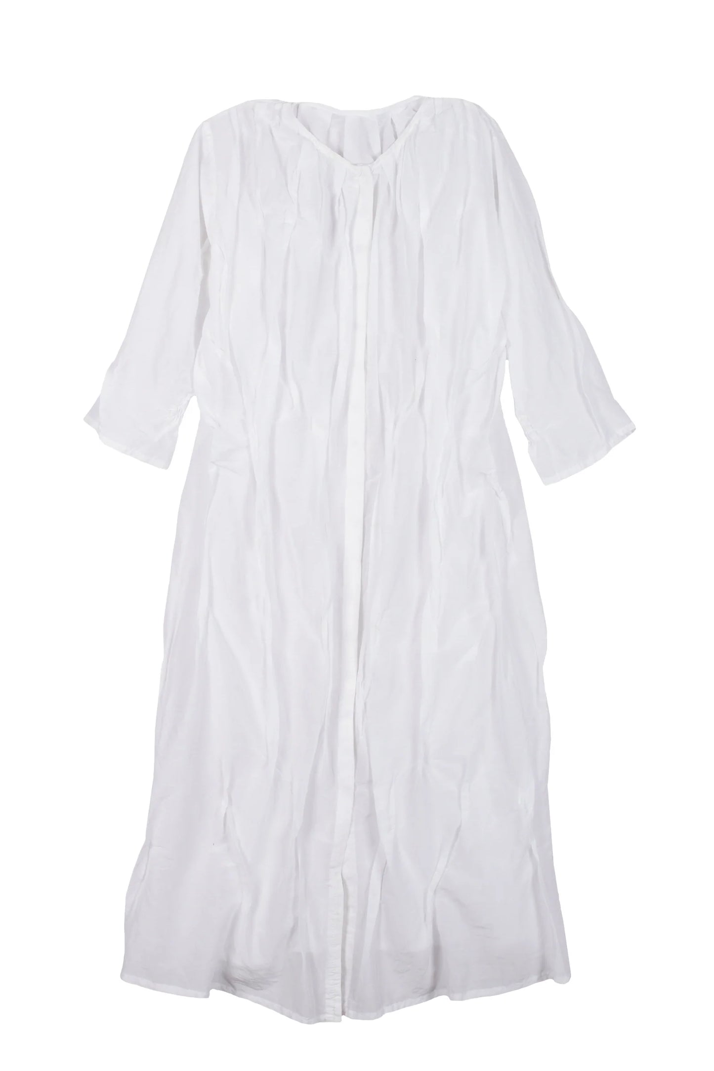 DYED COTTON SILK VOILE WAVY KANTHA TUCK CROPED SLV. DRESS