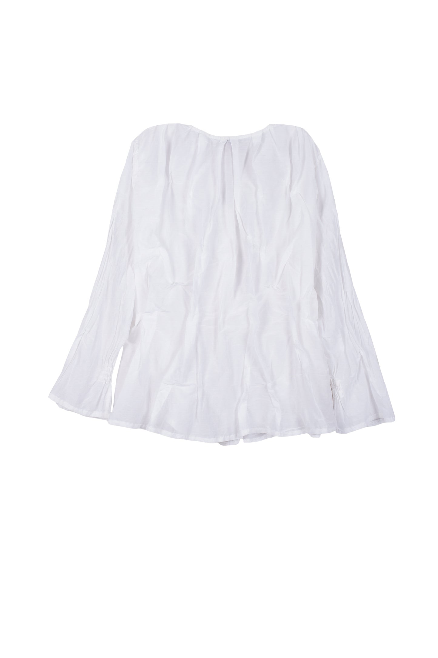 DYED COTTON SILK VOILE WAVY KANTHA V-NECK TUCKED BLOUSE
