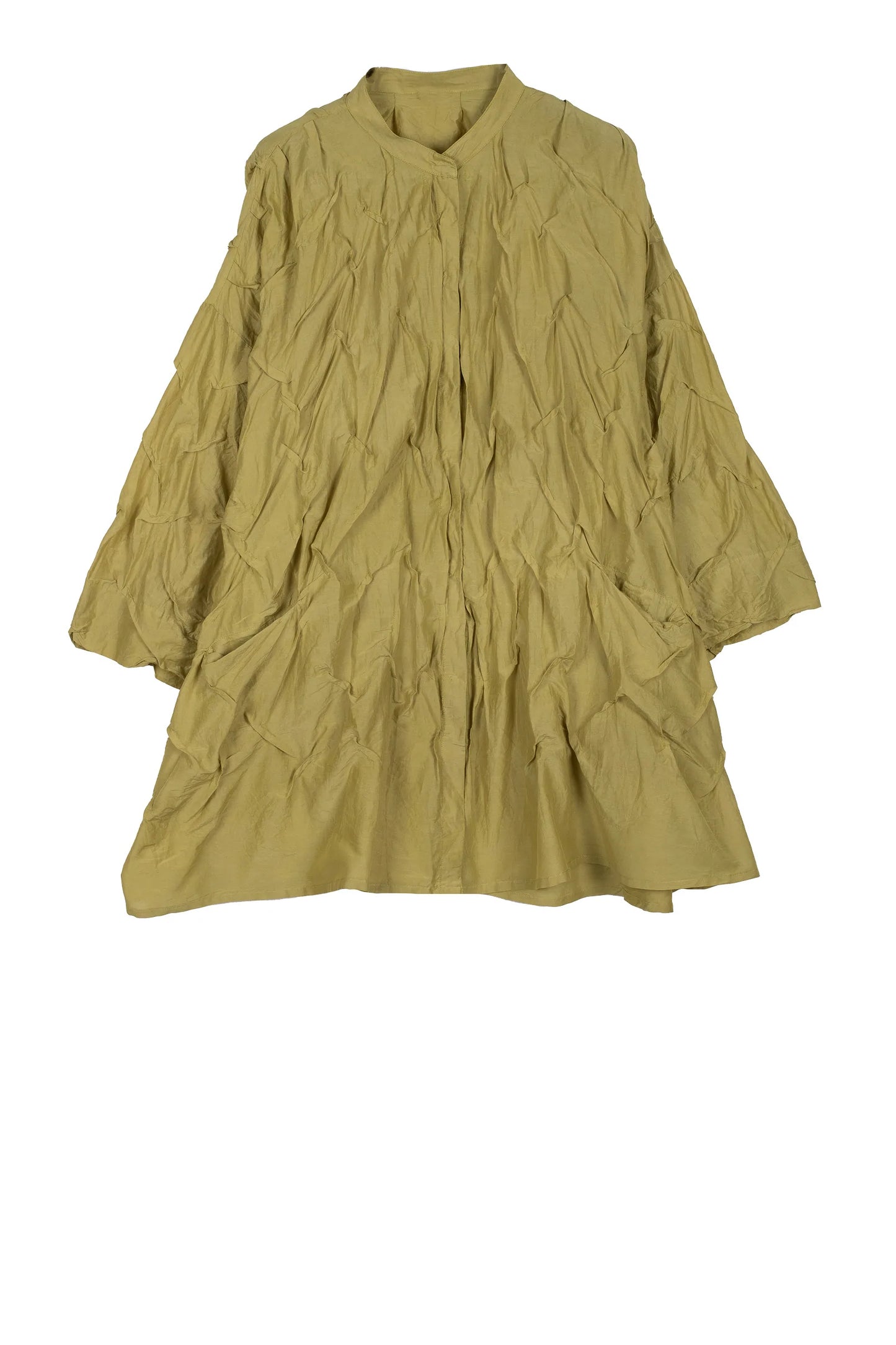 DYED COTTON SILK VOILE WAVY WAVY TUCK OVERSIZED SHIRT