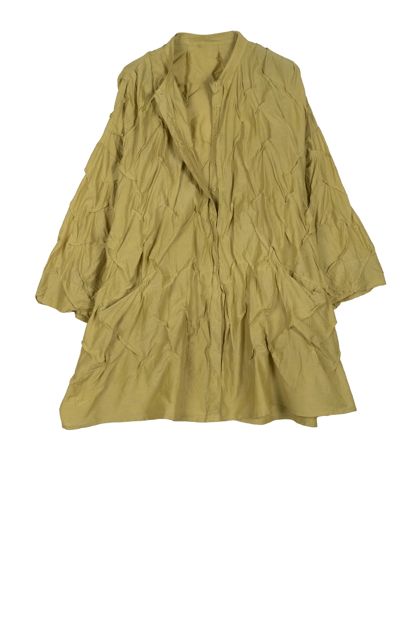 DYED COTTON SILK VOILE WAVY WAVY TUCK OVERSIZED SHIRT