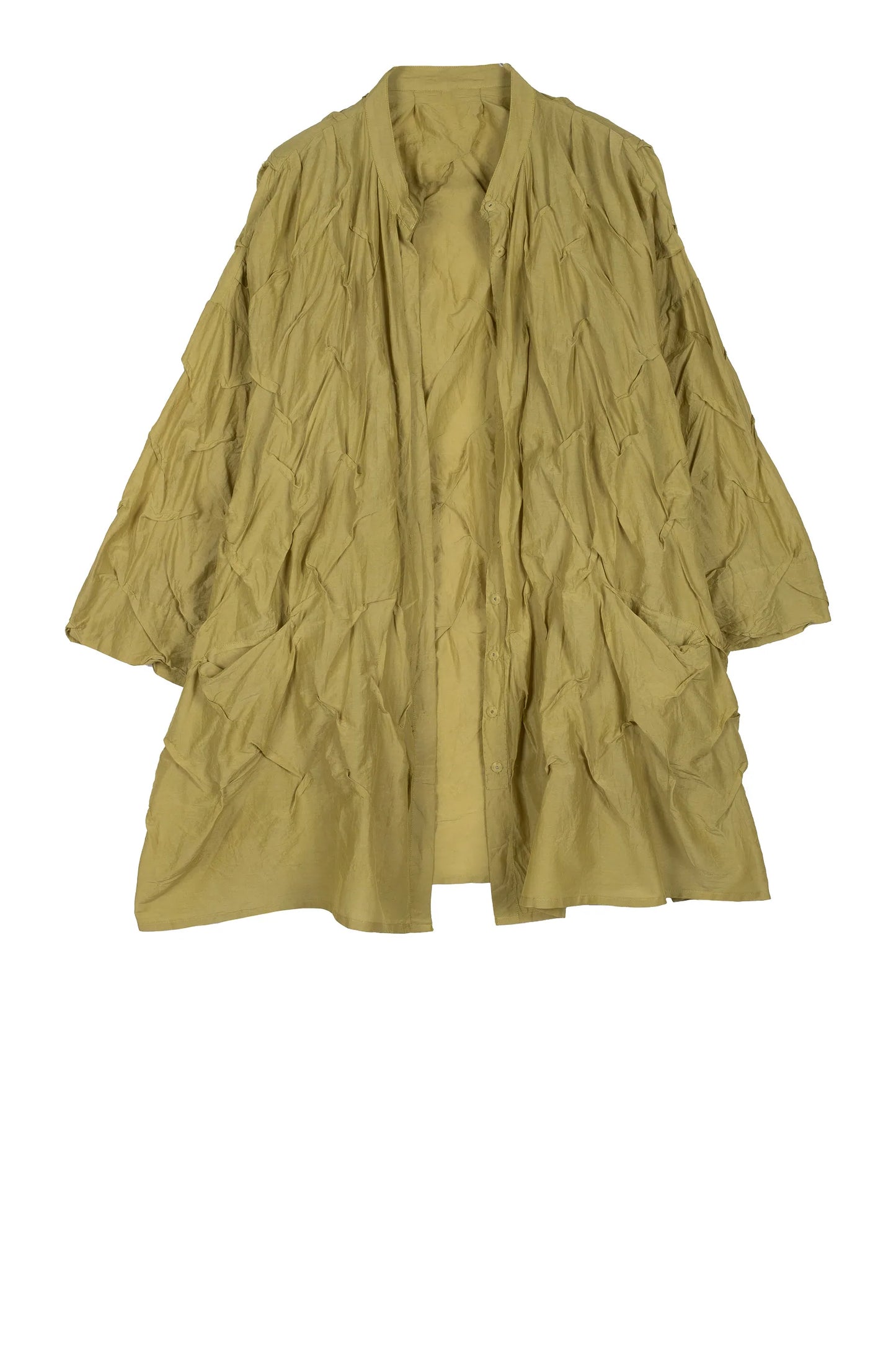 DYED COTTON SILK VOILE WAVY WAVY TUCK OVERSIZED SHIRT