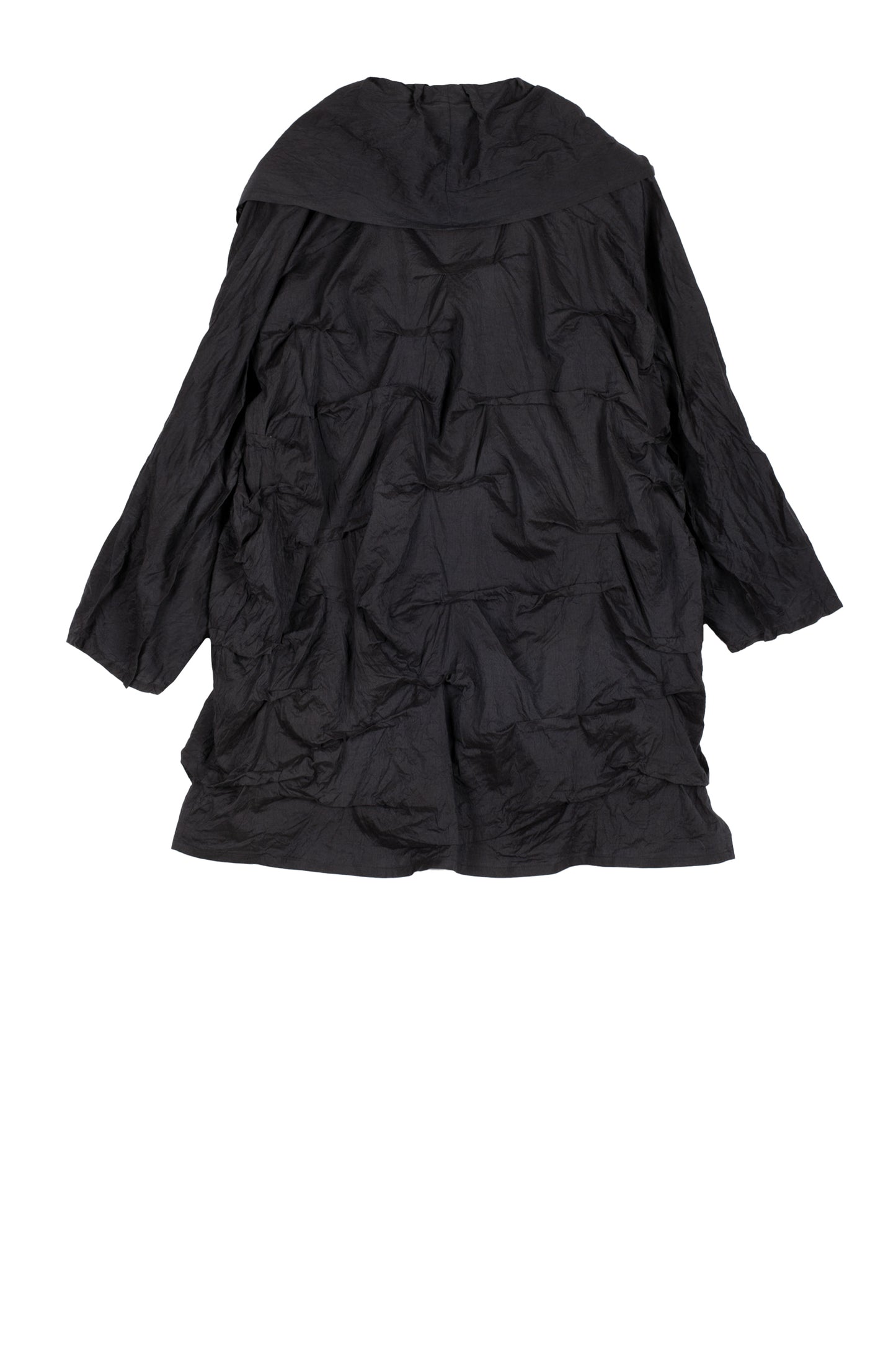 DYED COTTON SILK HEAVY VOILE WAVY KANTHA TUCK COCOON JACKET