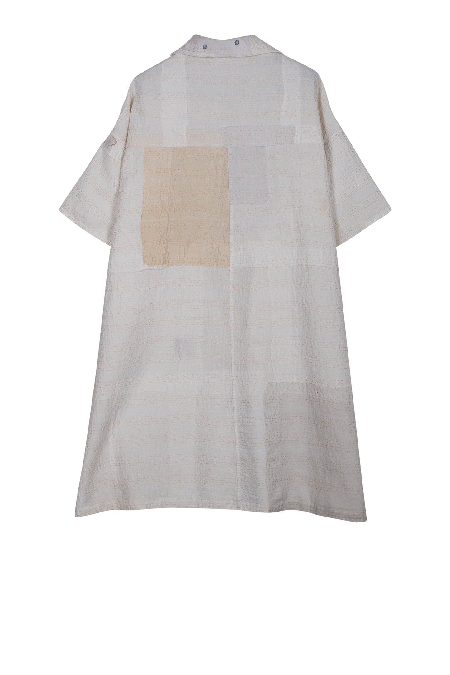 FRAYED PATCH KANTHA HALF SLV. SHIRT DRESS