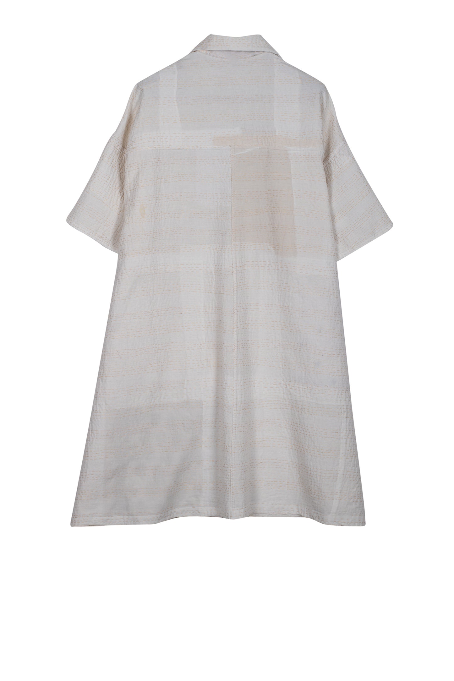 FRAYED PATCH KANTHA HALF SLV. SHIRT DRESS