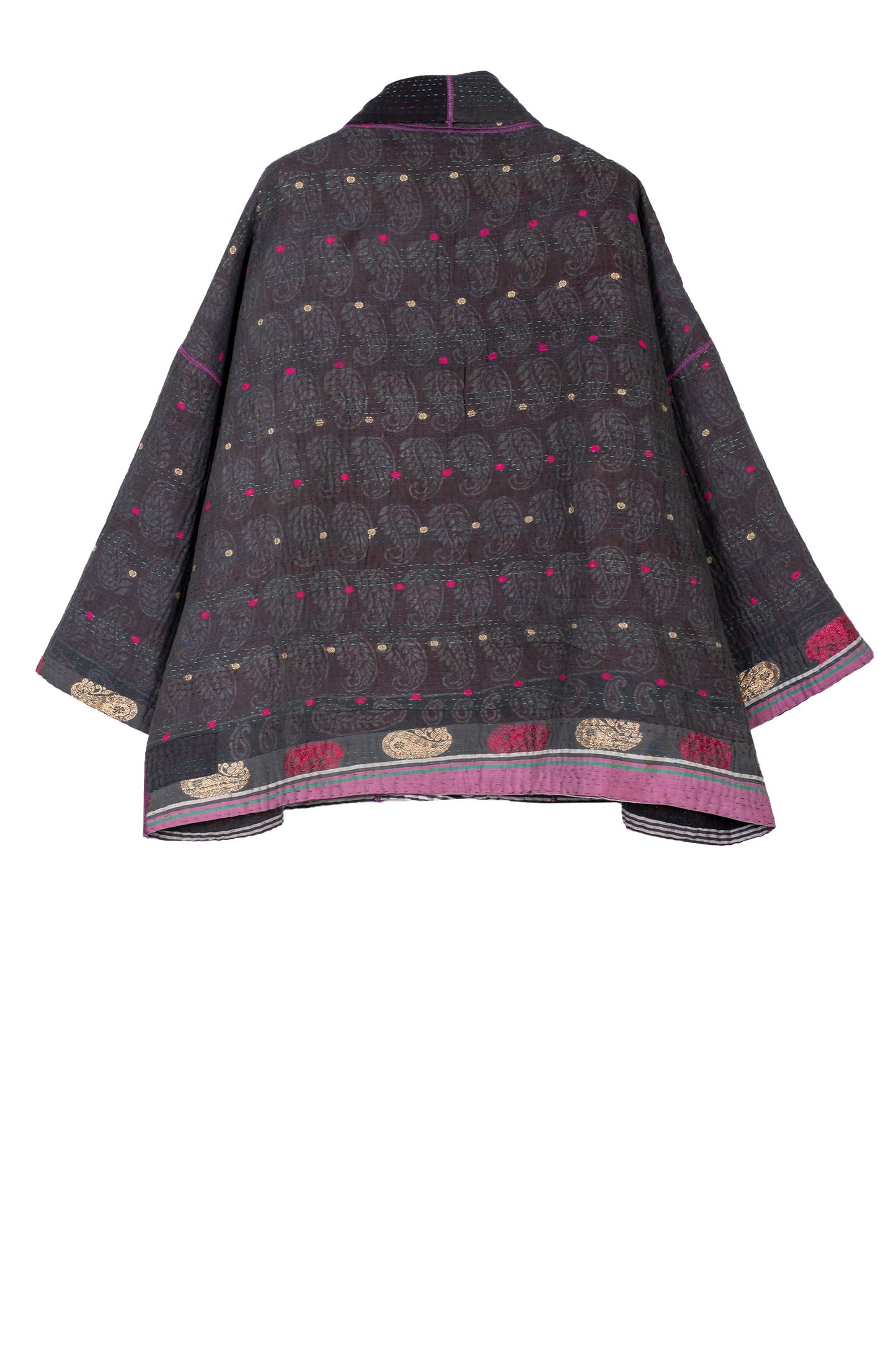 WOVEN VINTAGE COTTON KANTHA BIG POCKET JACKET