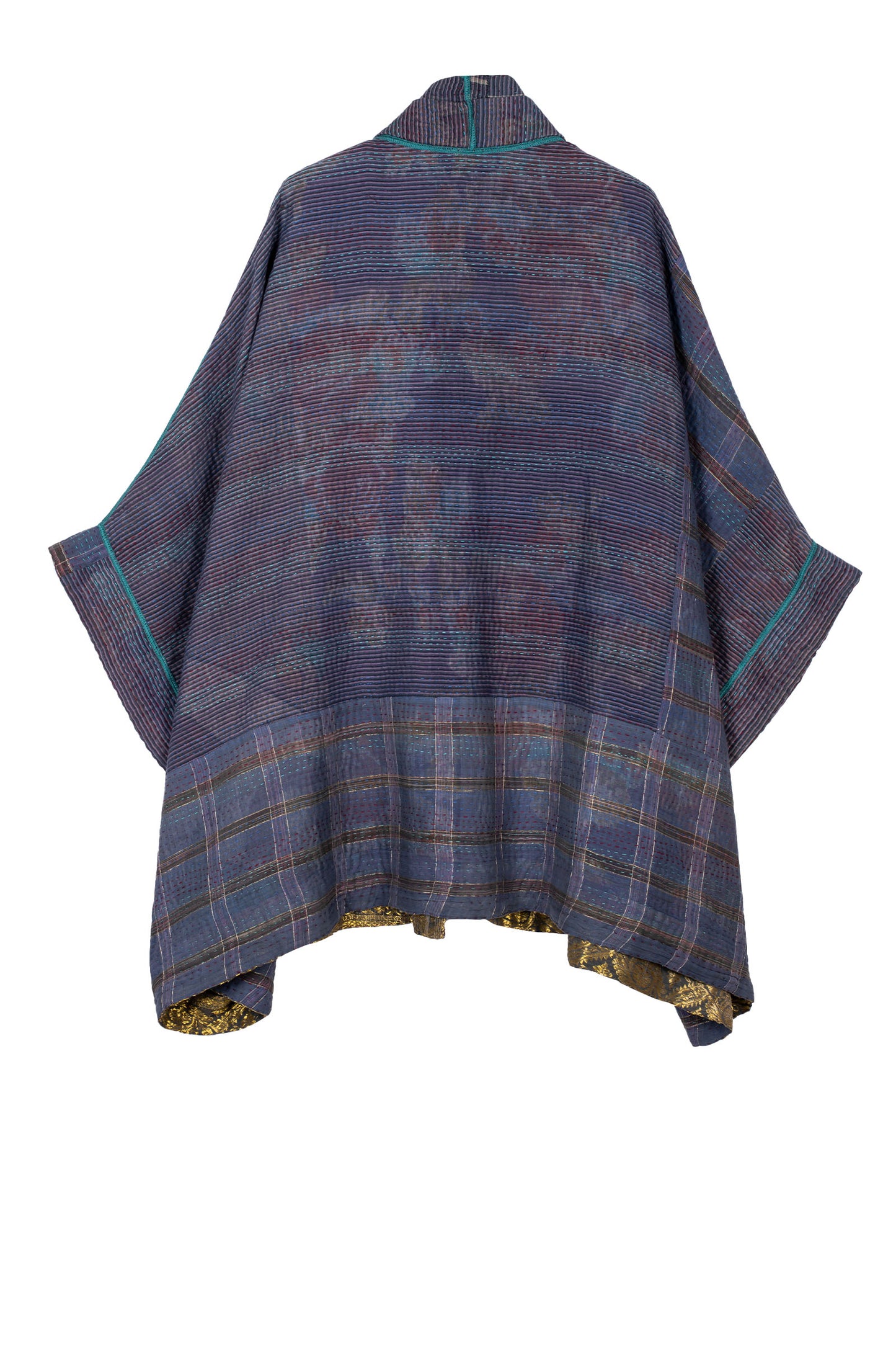 WOVEN VINTAGE COTTON KANTHA DOUBLE COLLAR PONCHO