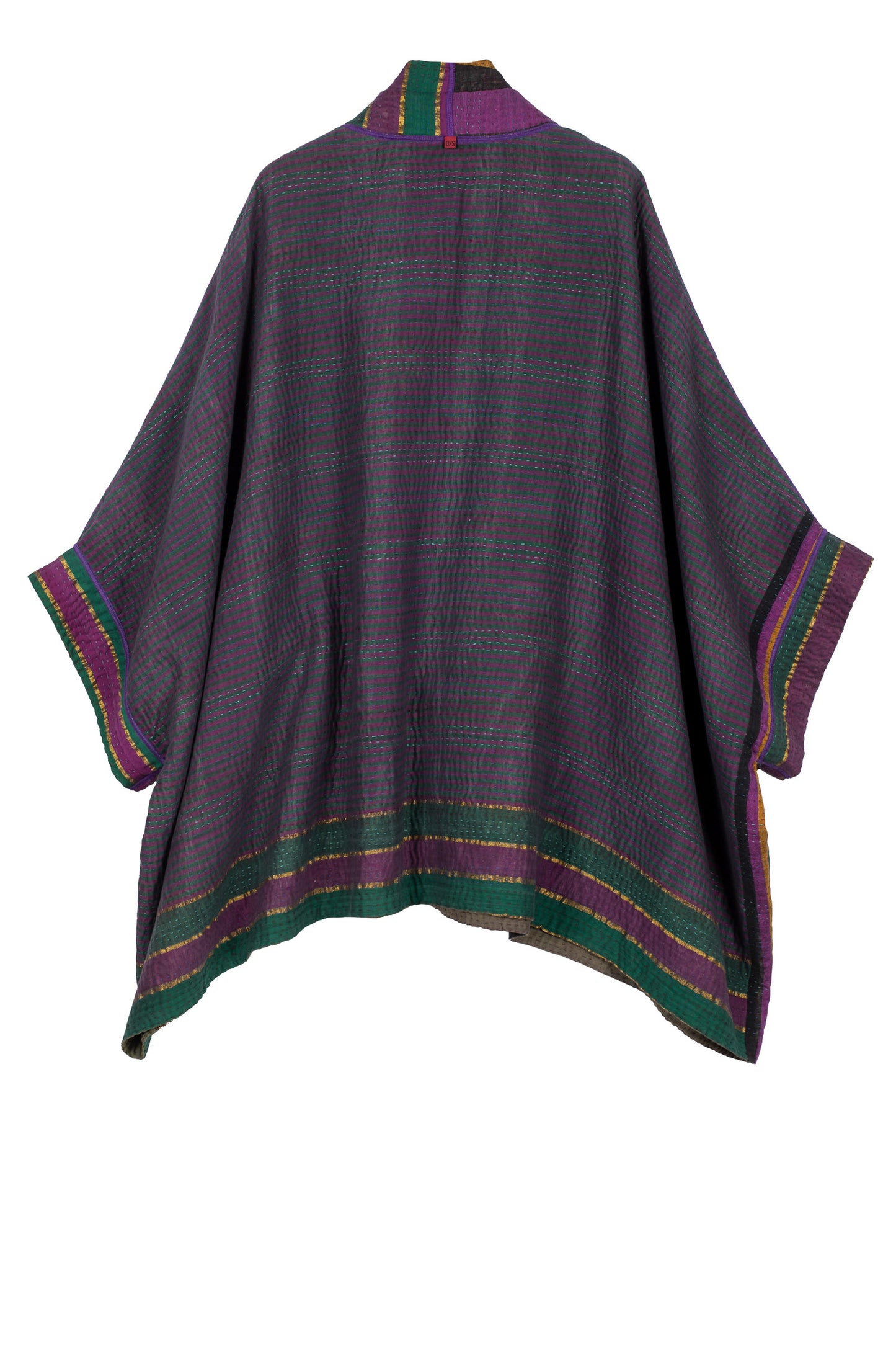 WOVEN VINTAGE COTTON KANTHA DOUBLE COLLAR PONCHO