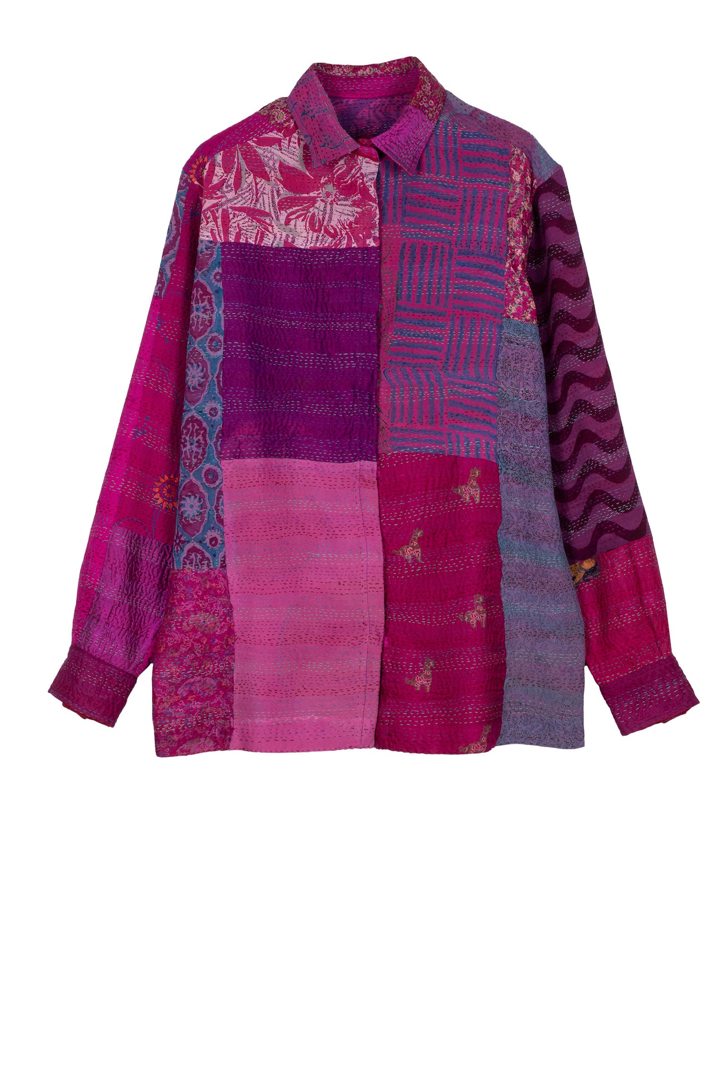 GEORGETTE VINTAGE SILK PATCH KANTHA UNI SHIRT