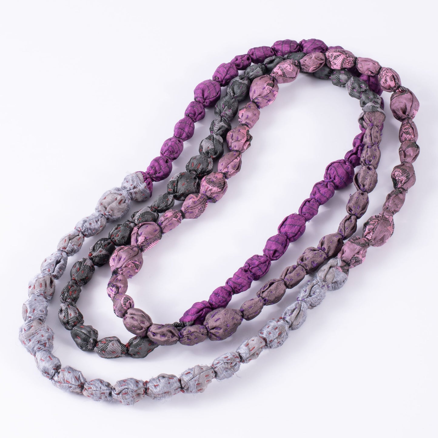 JACQUARD SILK KANTHA TIE-BEADS LONG NECKLACE