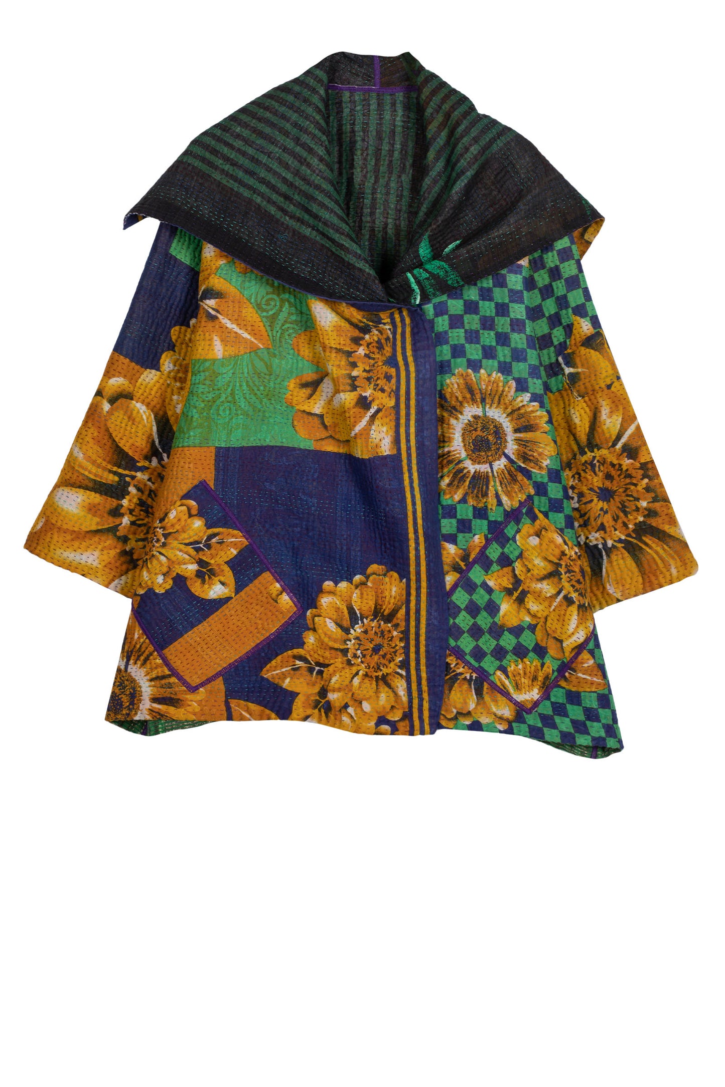VINTAGE COTTON KANTHA FLARE JACKET