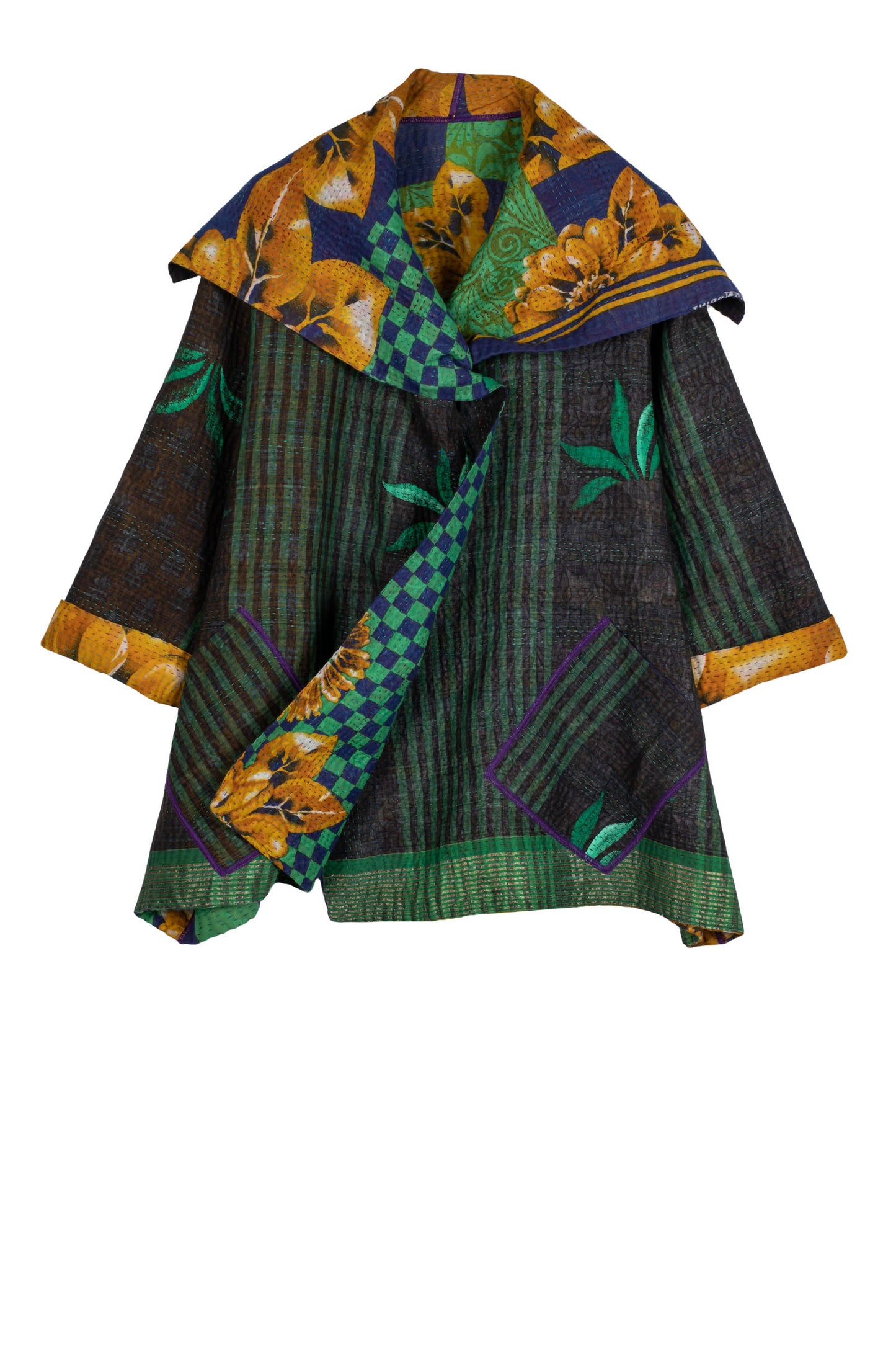 VINTAGE COTTON KANTHA FLARE JACKET