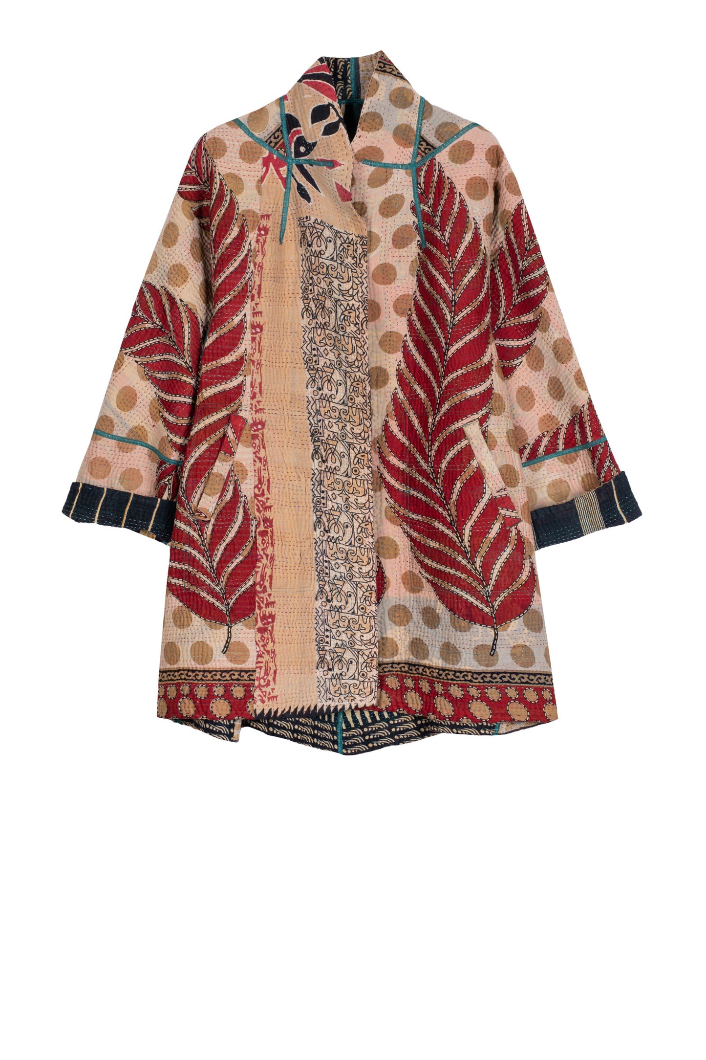 VINTAGE COTTON KANTHA FLARE LONG JACKET