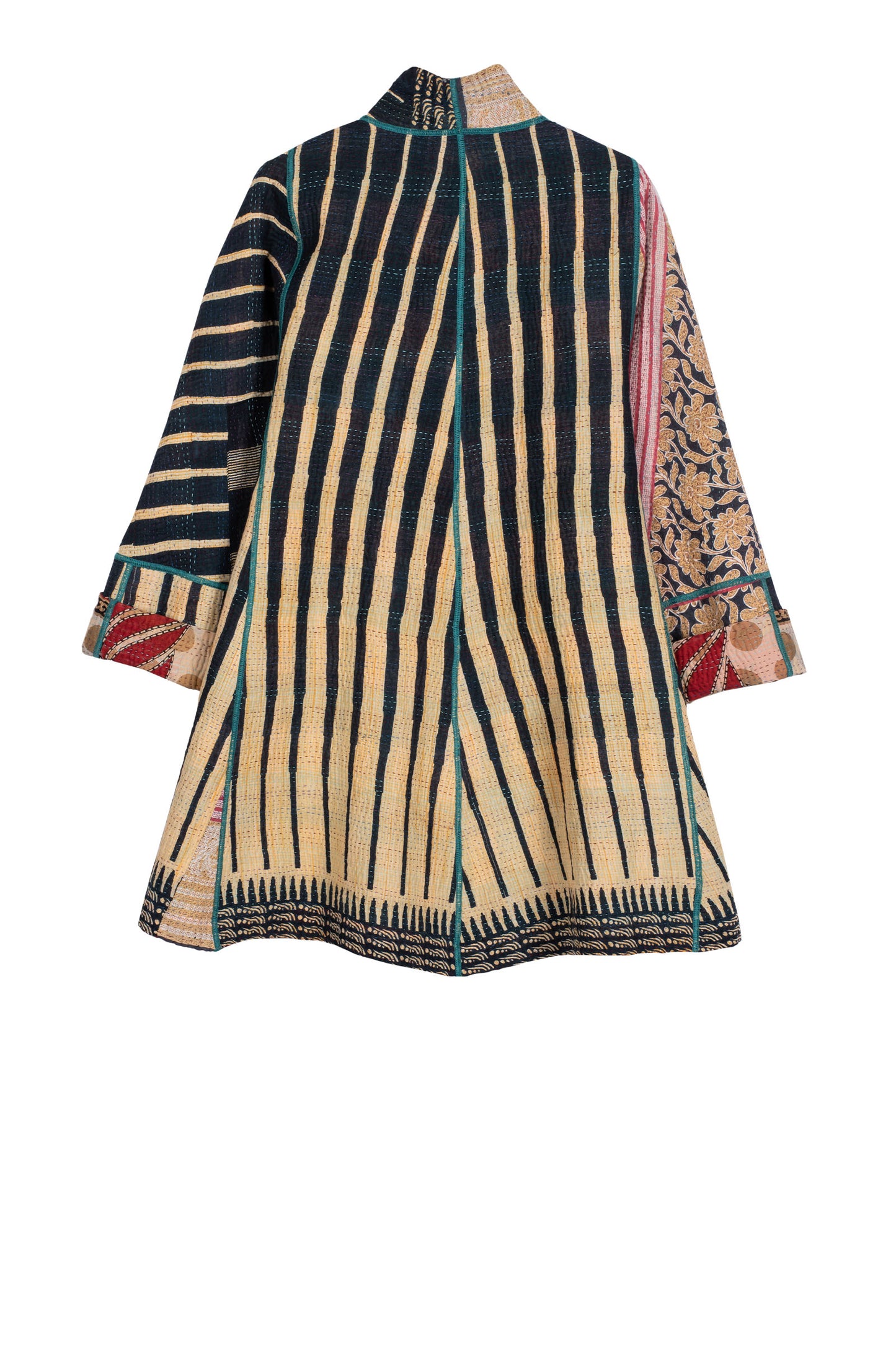 VINTAGE COTTON KANTHA FLARE LONG JACKET