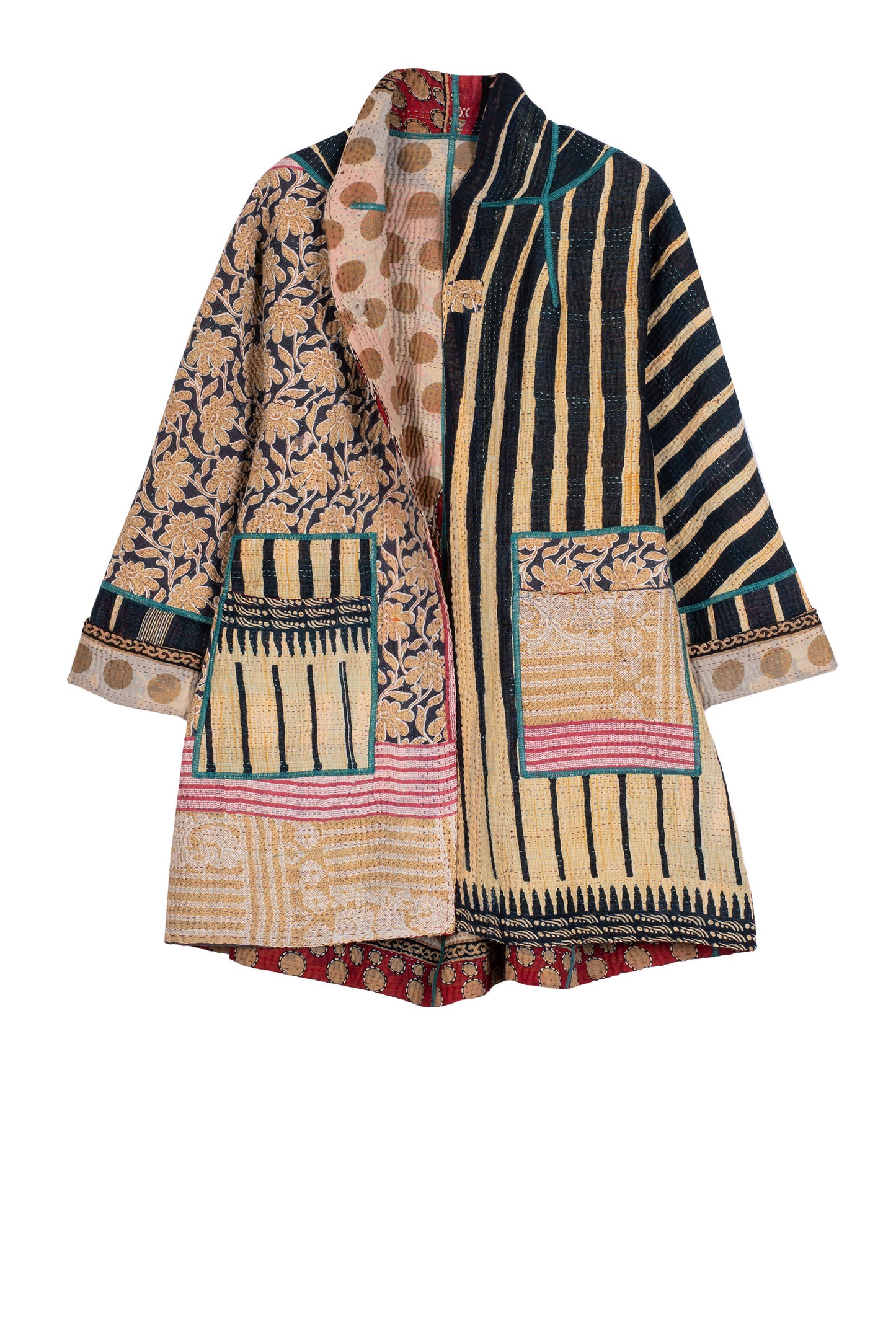 VINTAGE COTTON KANTHA FLARE LONG JACKET
