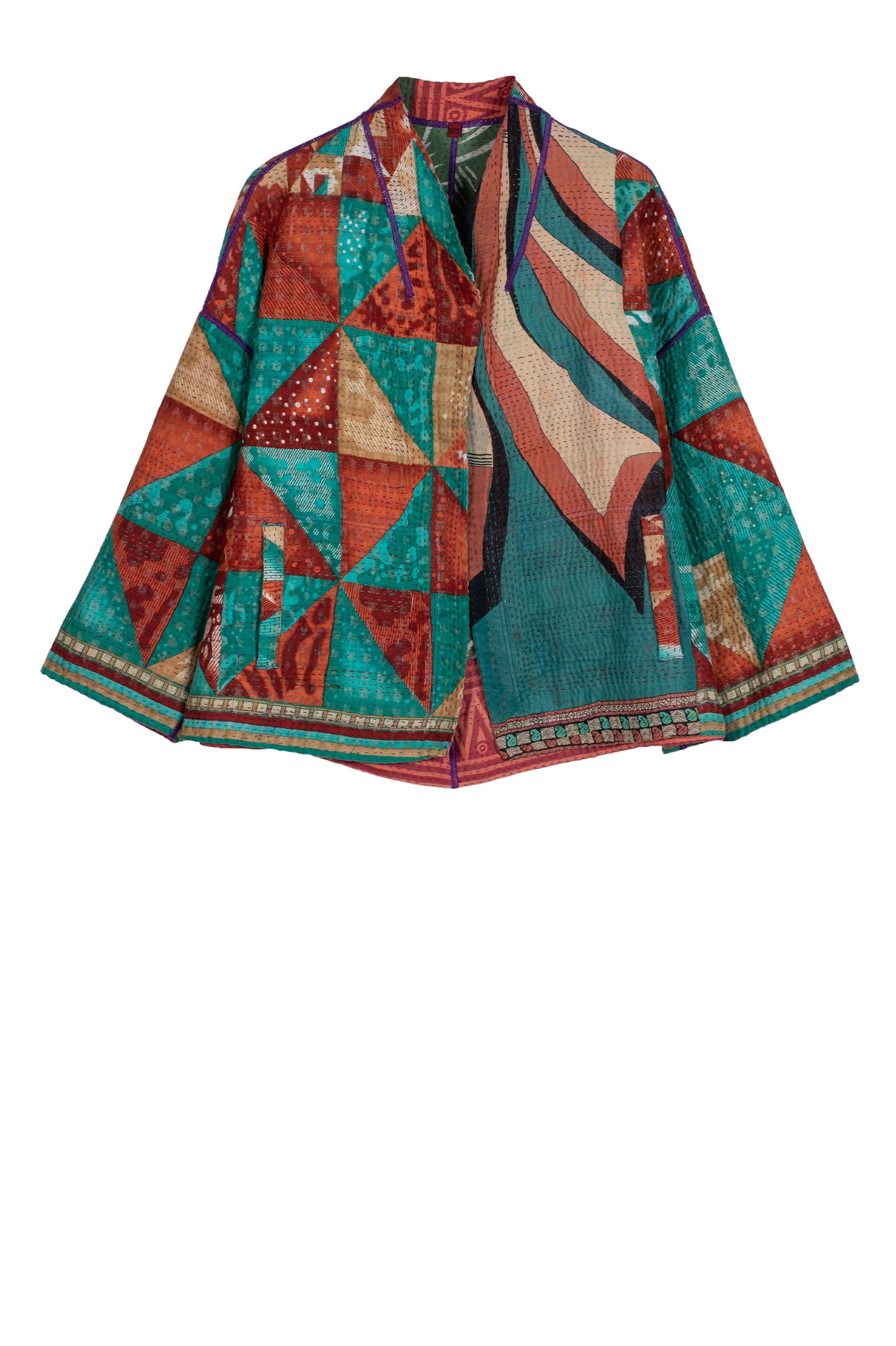 VINTAGE COTTON KANTHA STAND COLLAR CROPPED JACKET