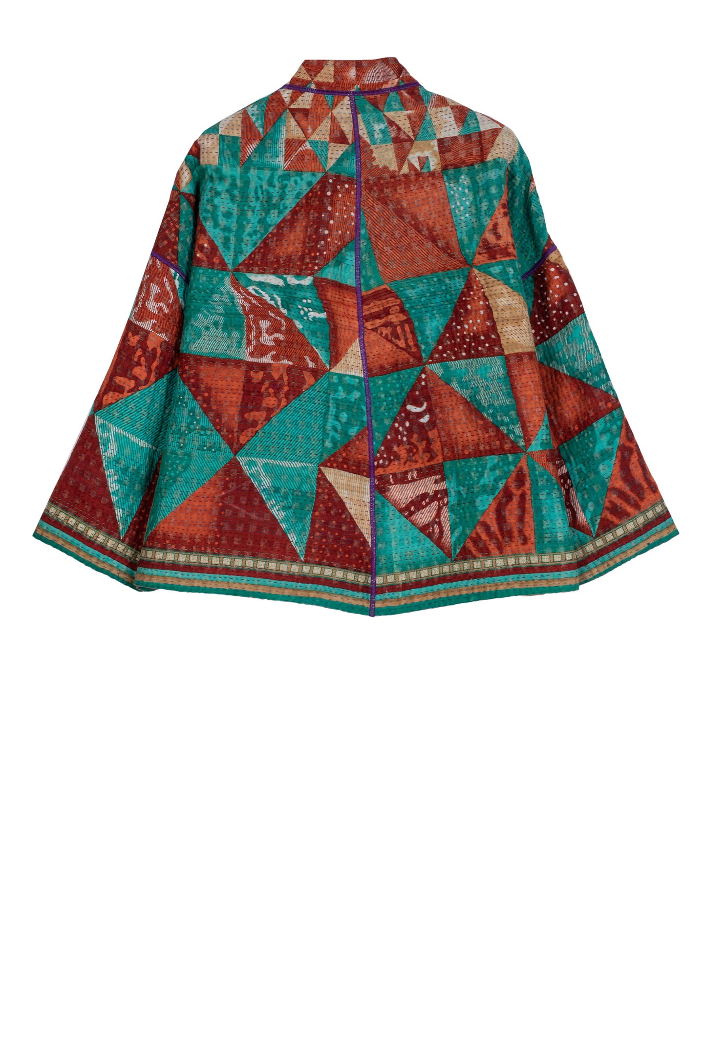VINTAGE COTTON KANTHA STAND COLLAR CROPPED JACKET