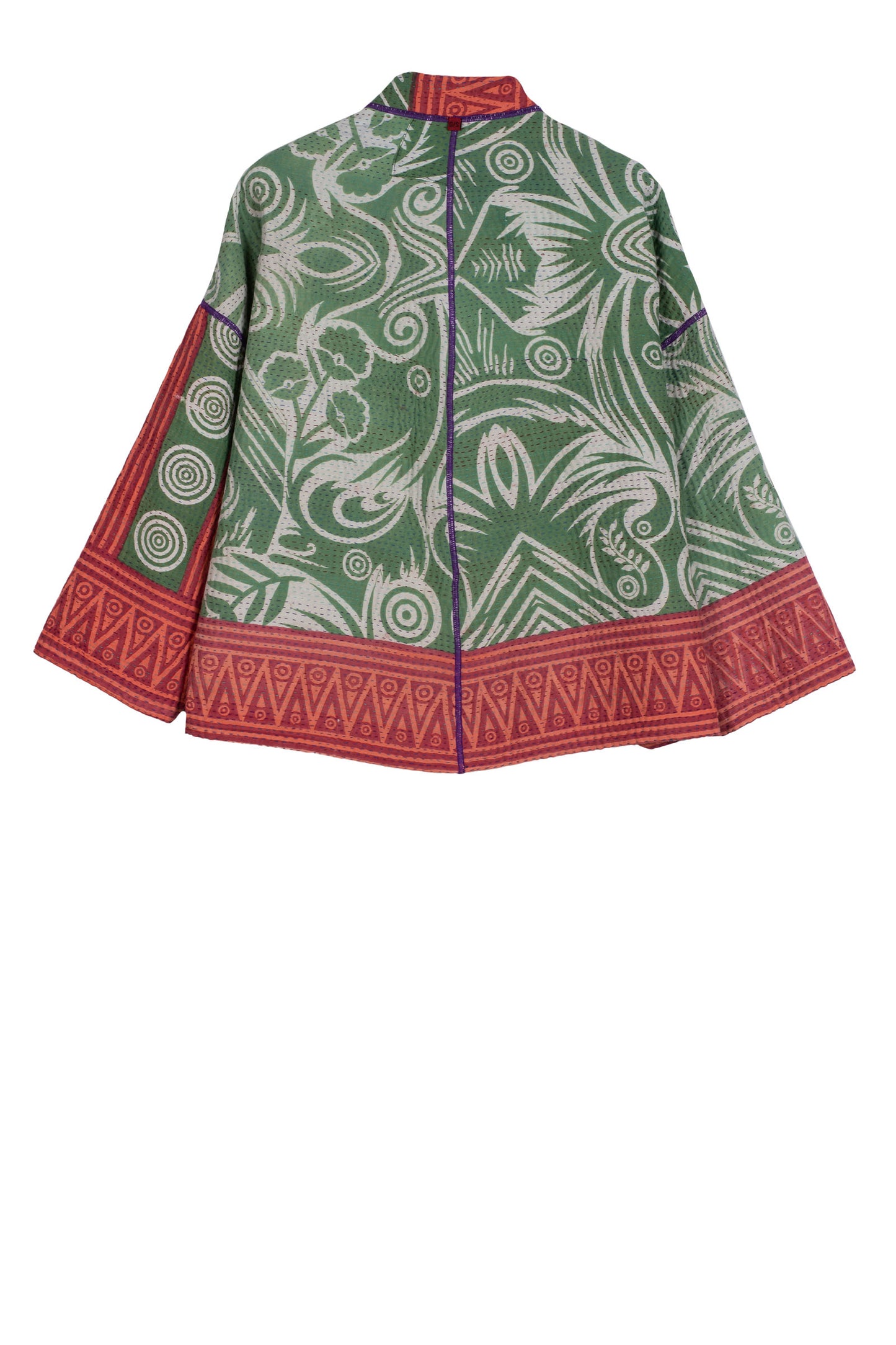 VINTAGE COTTON KANTHA STAND COLLAR CROPPED JACKET