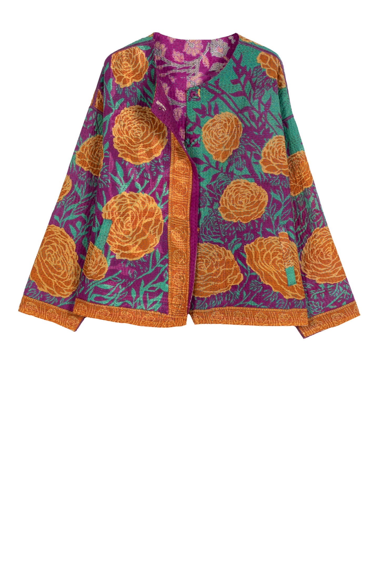 VINTAGE COTTON KANTHA CREW NECK SHORT JACKET