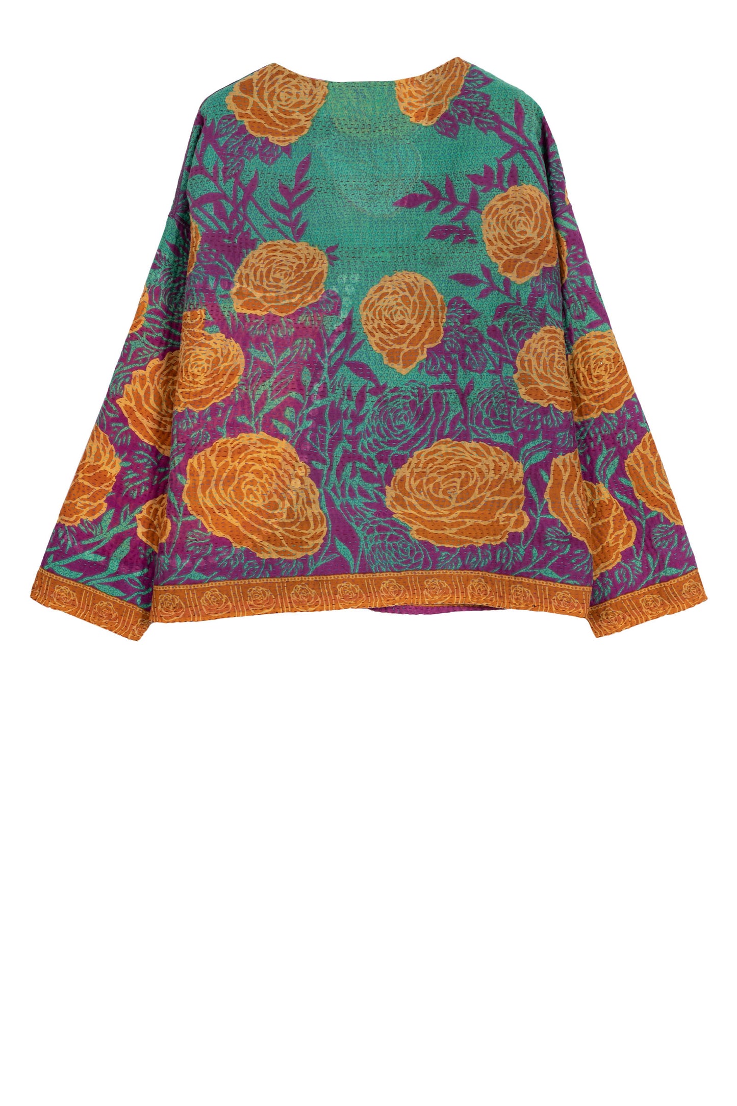 VINTAGE COTTON KANTHA CREW NECK SHORT JACKET