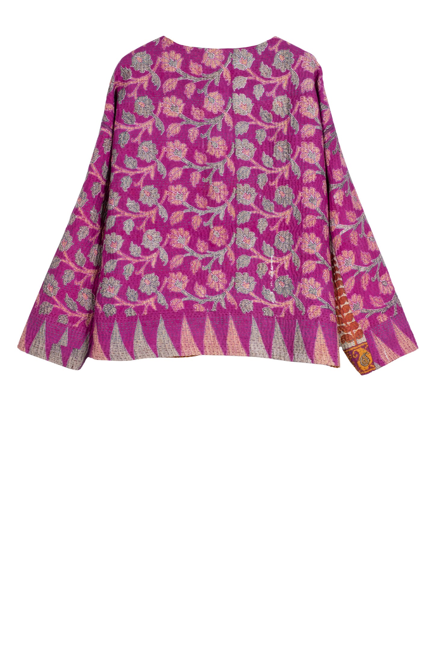 VINTAGE COTTON KANTHA CREW NECK SHORT JACKET