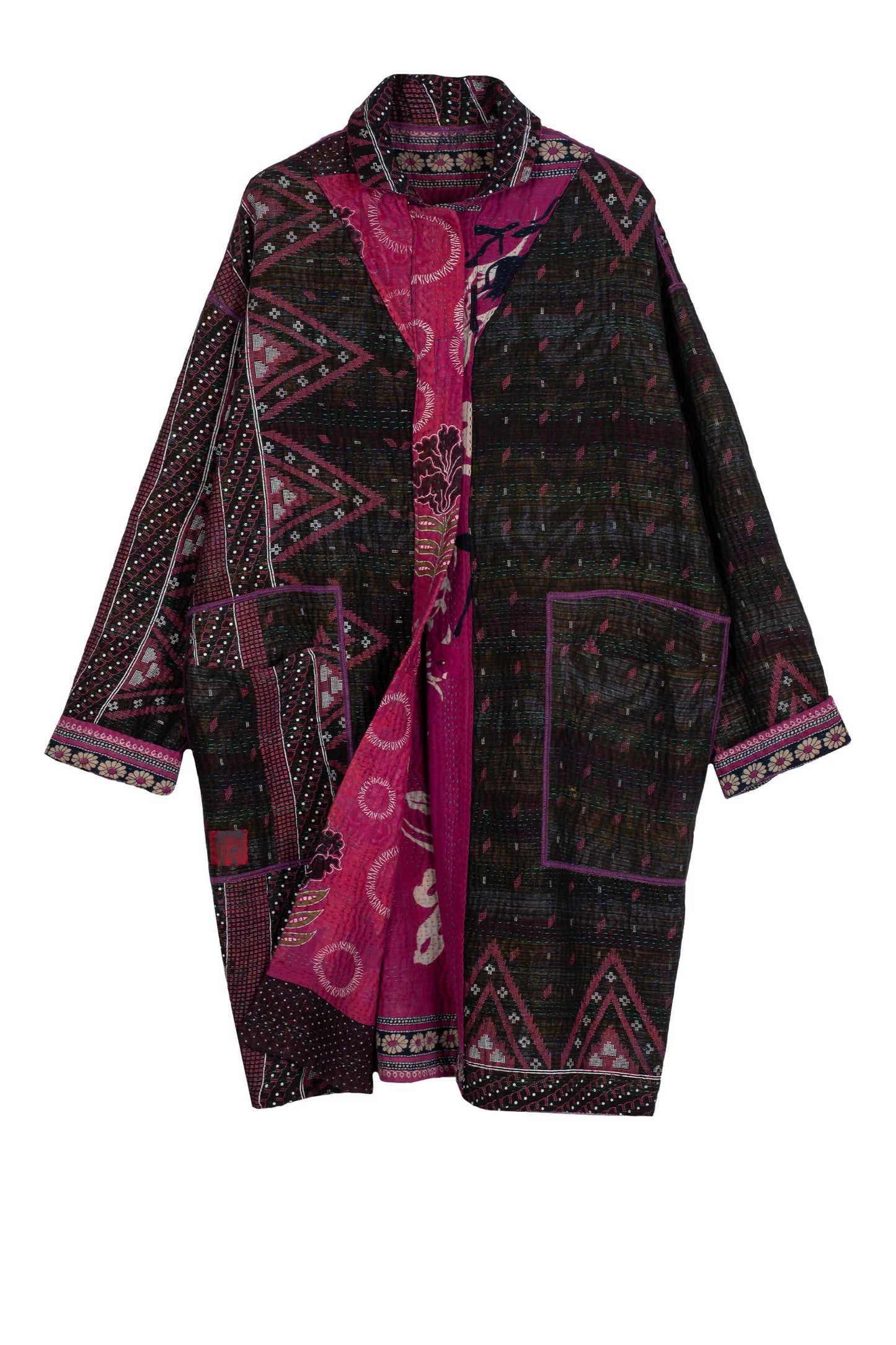 VINTAGE COTTON KANTHA LONG LINE JACKET