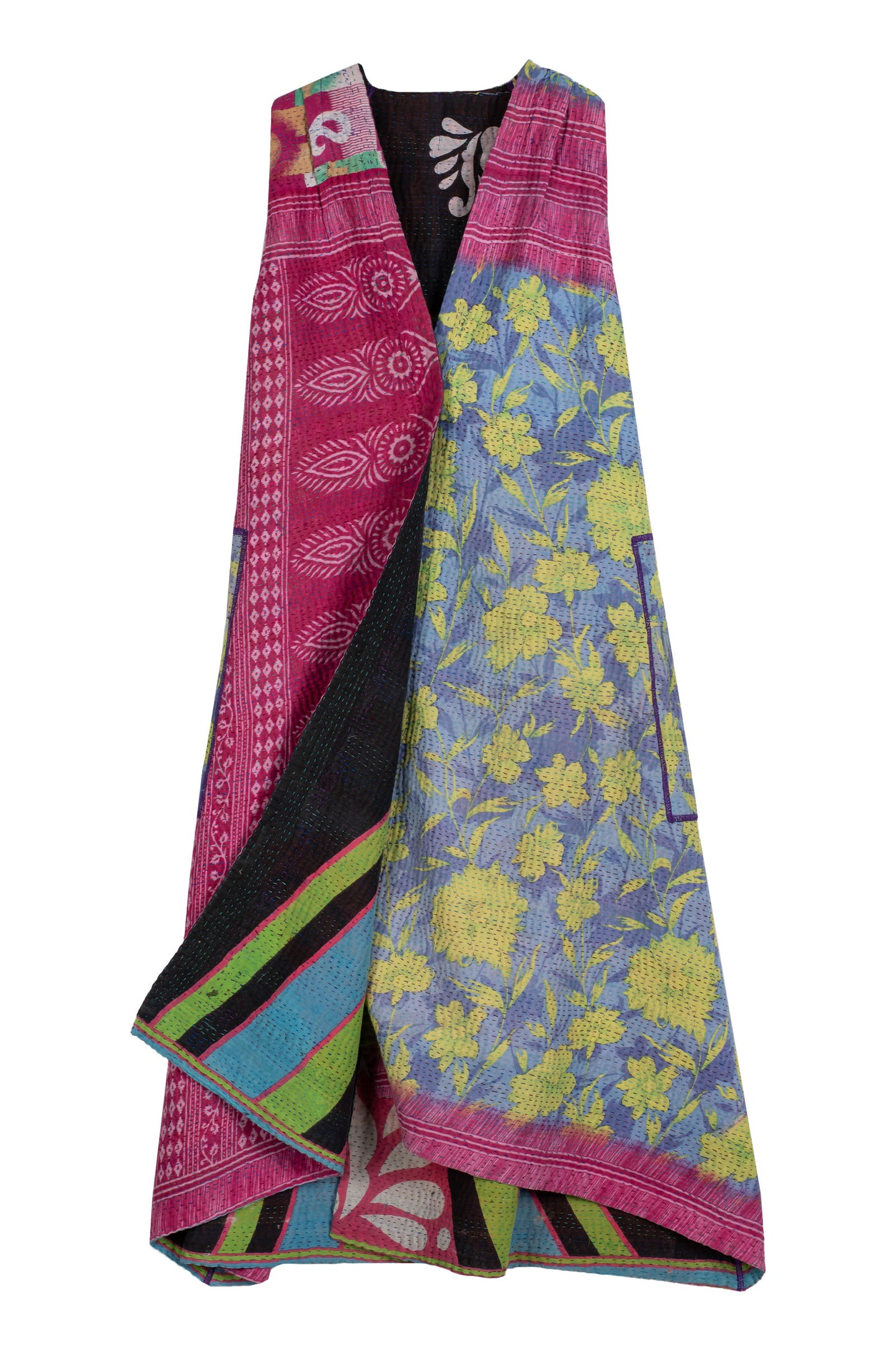 VINTAGE COTTON KANTHA BACK PLEATED VEST MAXI