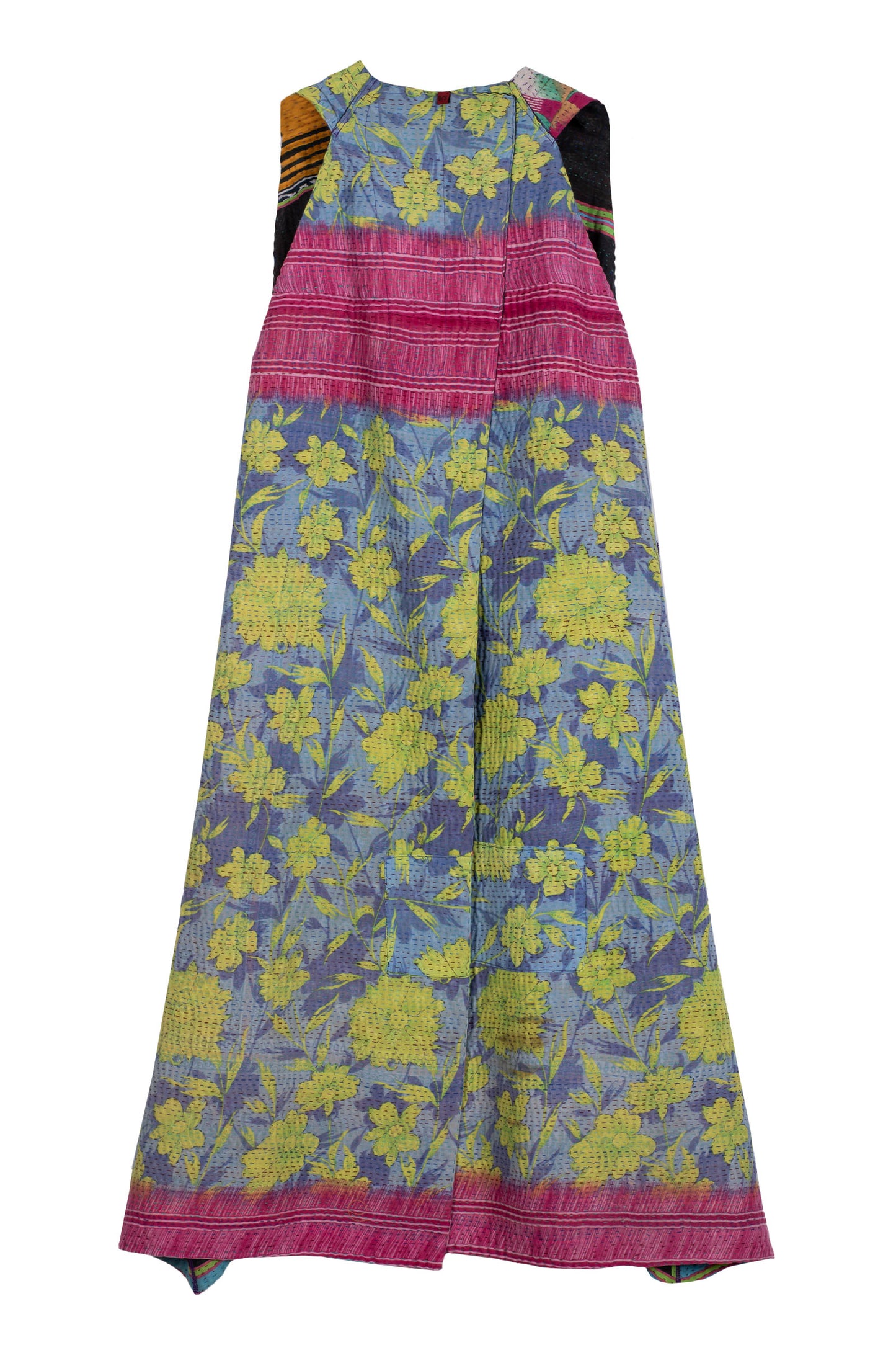 VINTAGE COTTON KANTHA BACK PLEATED VEST MAXI