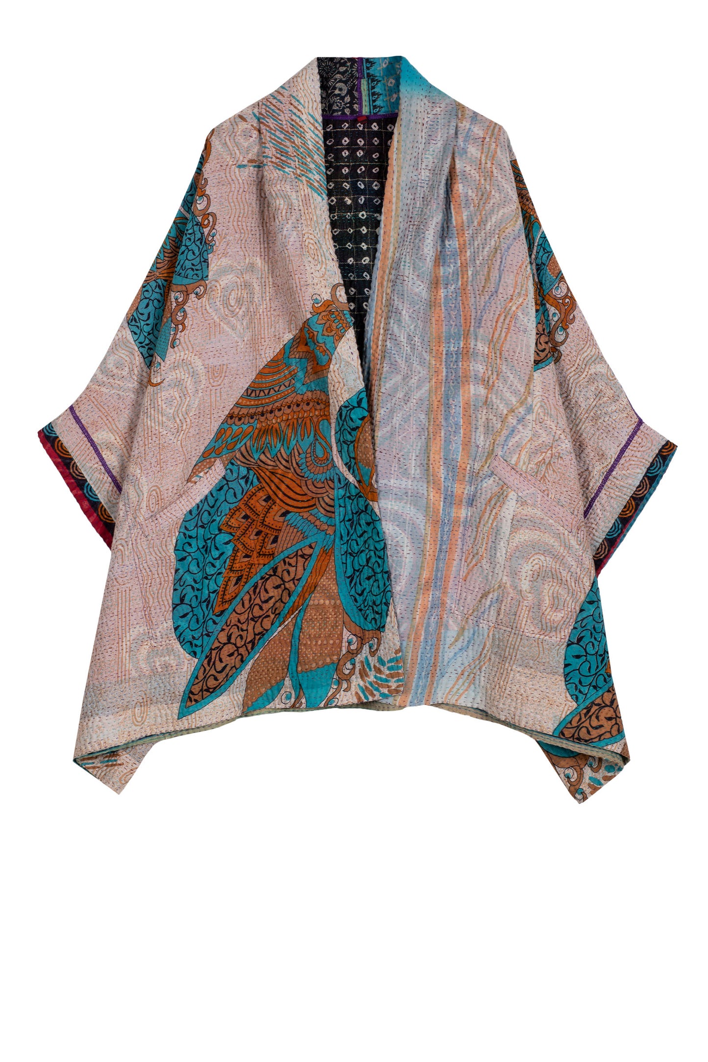 VINTAGE COTTON KANTHA DOUBLE COLLAR PONCHO