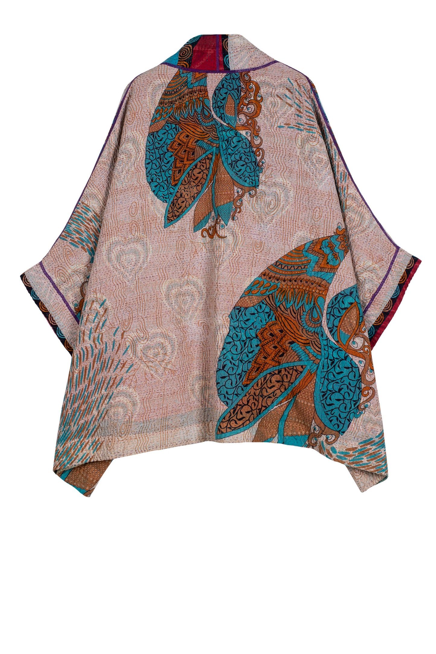 VINTAGE COTTON KANTHA DOUBLE COLLAR PONCHO