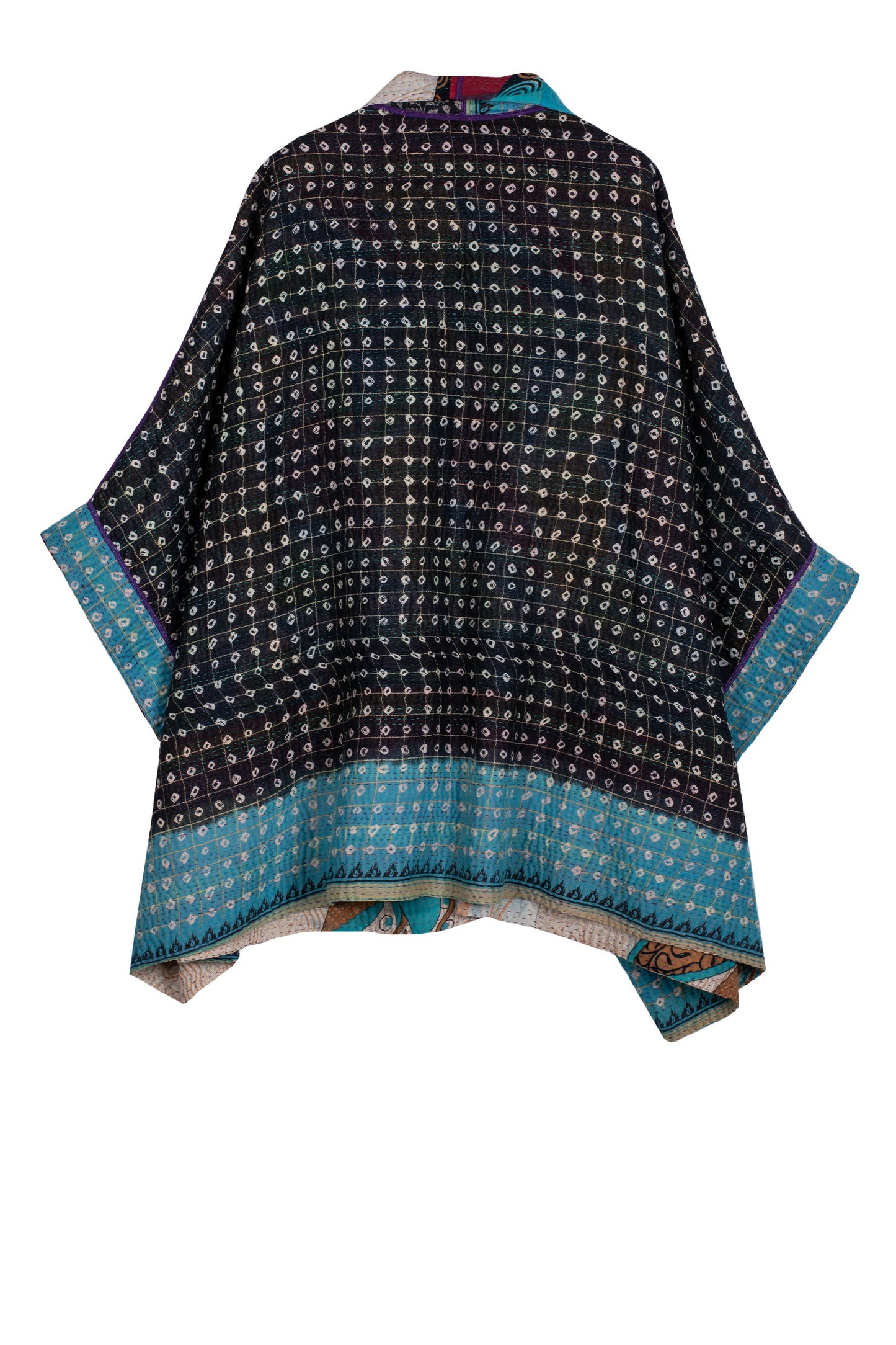 VINTAGE COTTON KANTHA DOUBLE COLLAR PONCHO