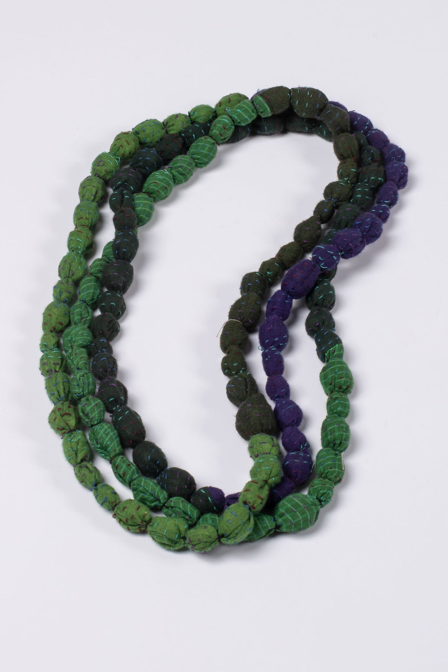 VINTAGE SILK KANTHA TIE BEADS LONG NECKLACE