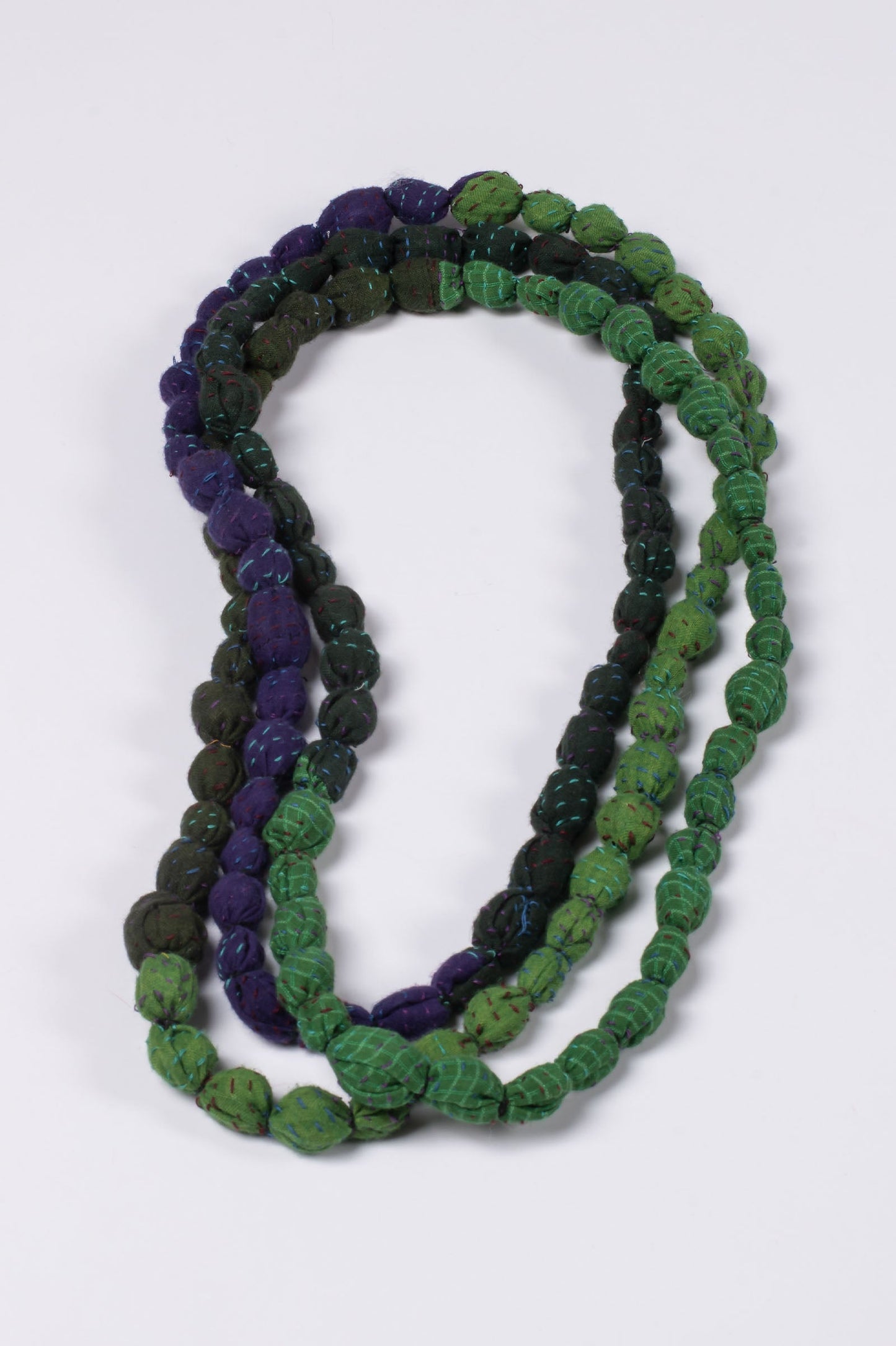 VINTAGE SILK KANTHA TIE BEADS LONG NECKLACE