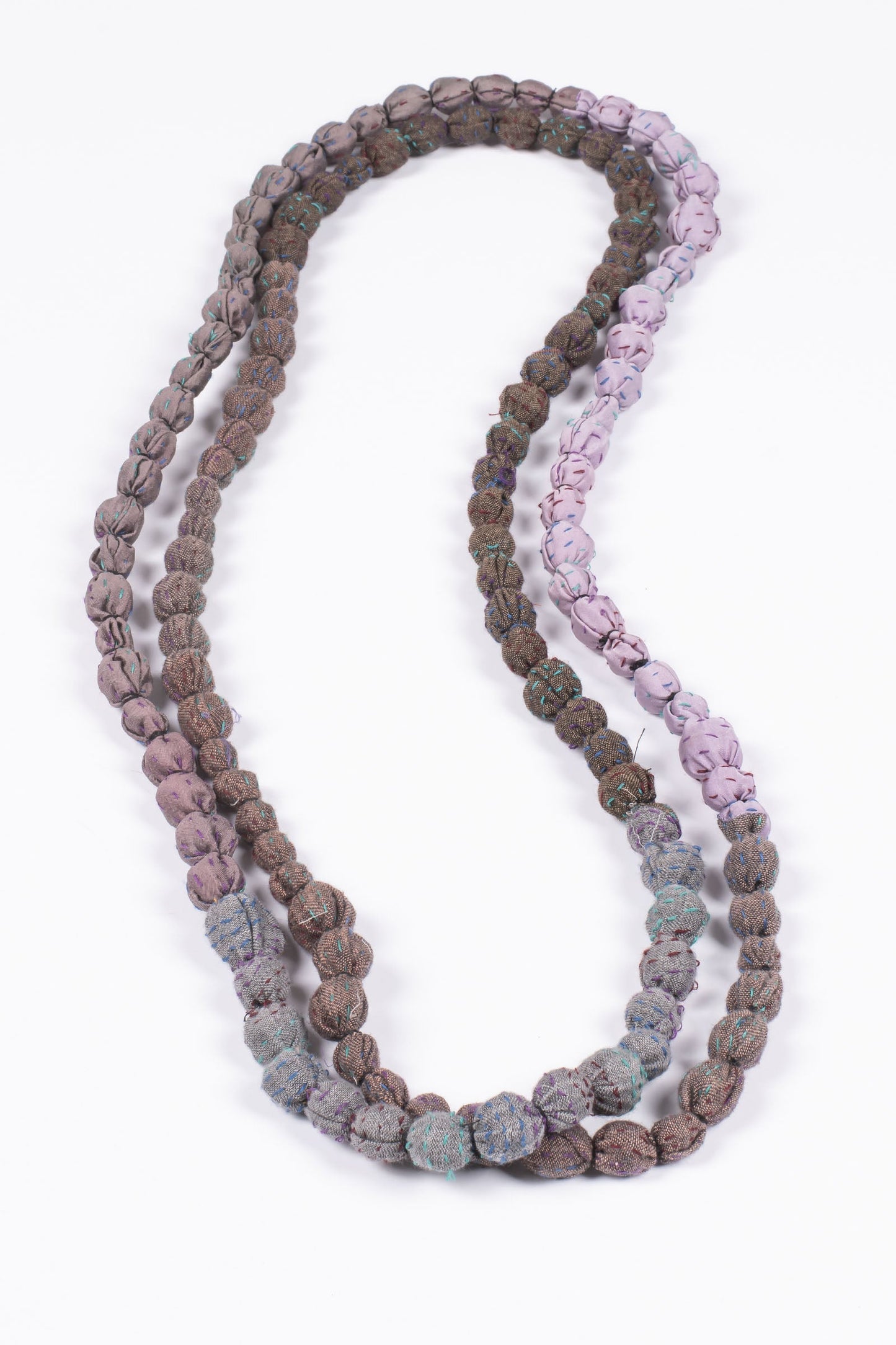 VINTAGE SILK KANTHA TIE BEADS LONG NECKLACE