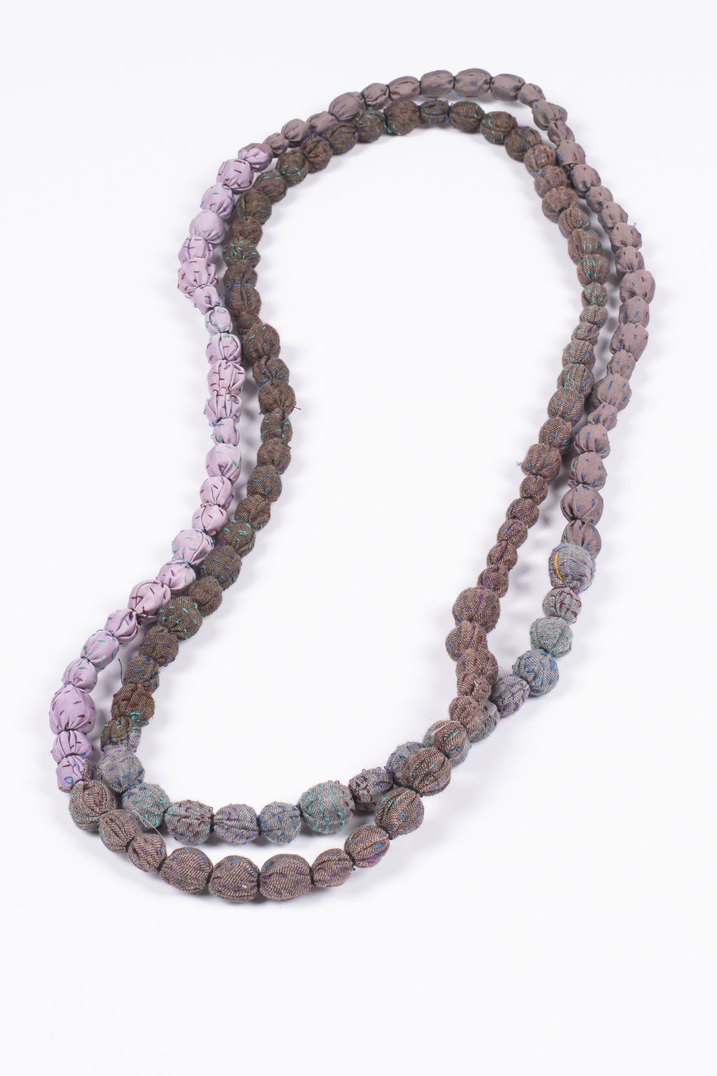 VINTAGE SILK KANTHA TIE BEADS LONG NECKLACE