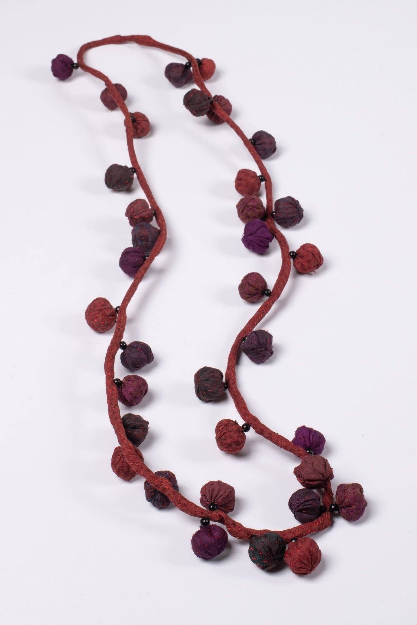 VINTAGE SILK KANTHA TIE BEADS LONG NECKLACE