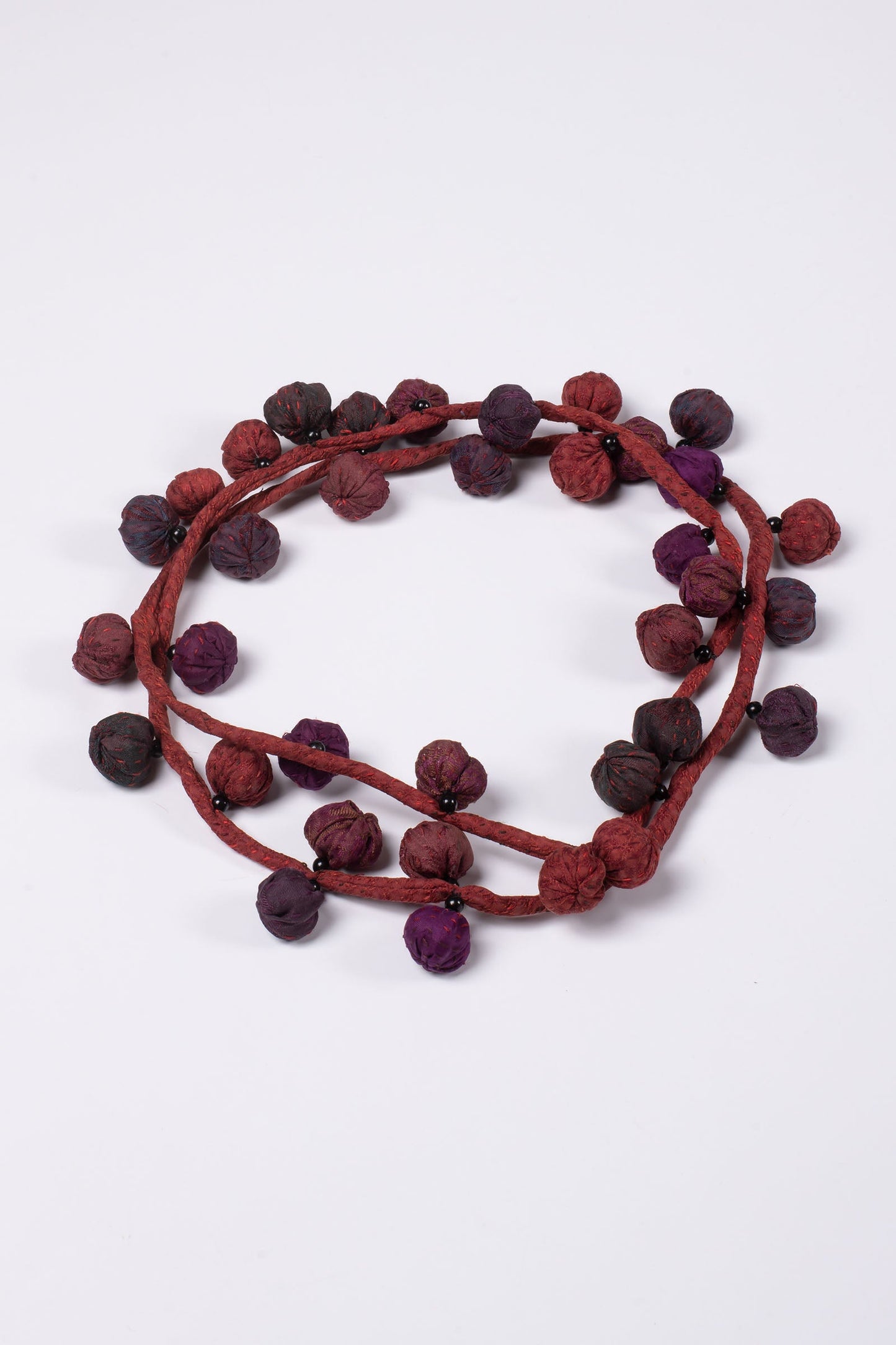 VINTAGE SILK KANTHA TIE BEADS LONG NECKLACE
