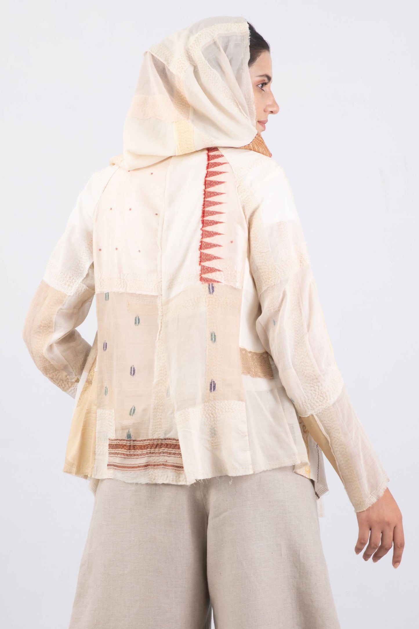 MOSAIC TILE PATCH KANTHA HOODED JACKET