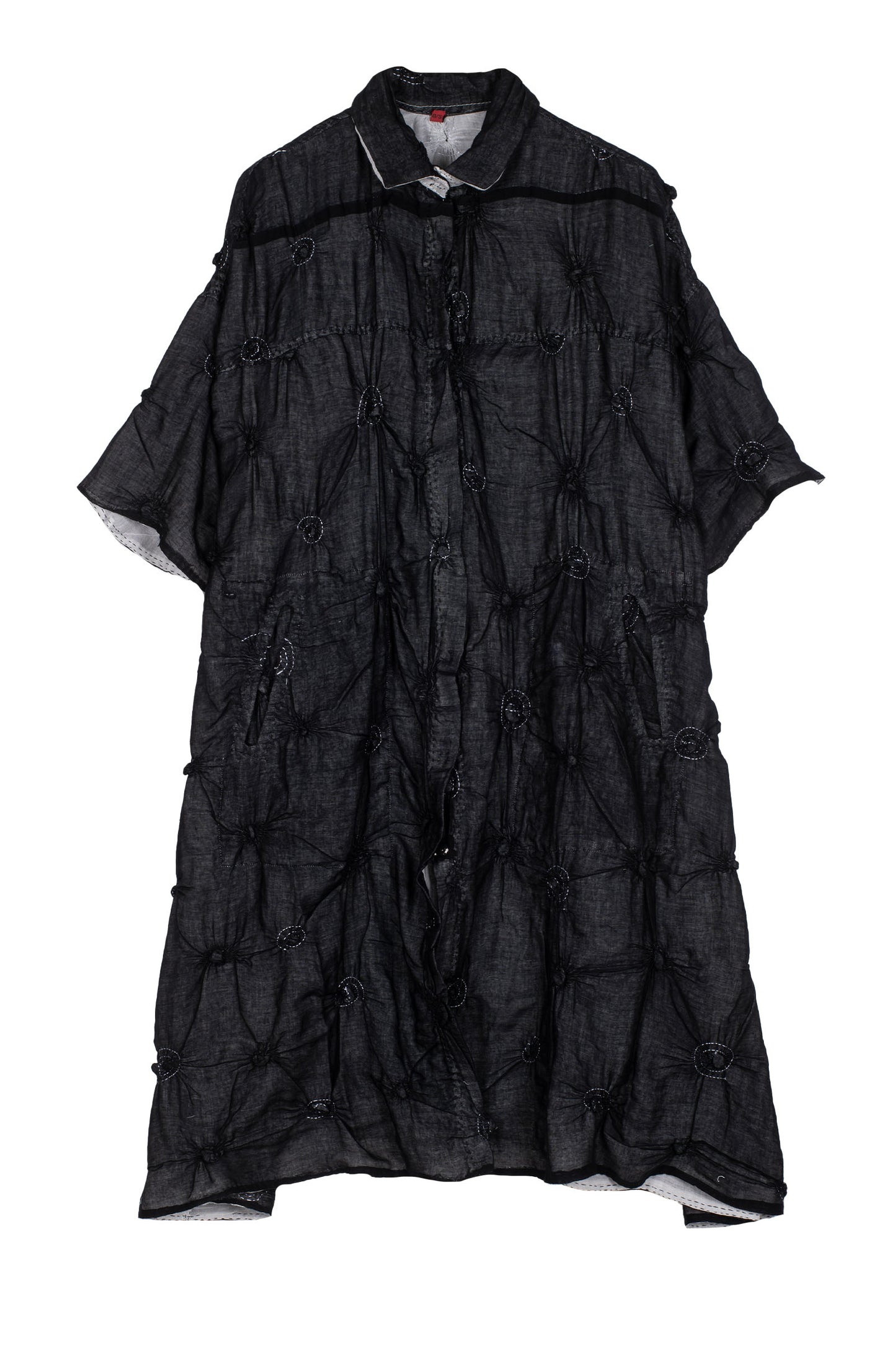 FRAYED PATCH KANTHA HALF SLV. SHIRT DRESS