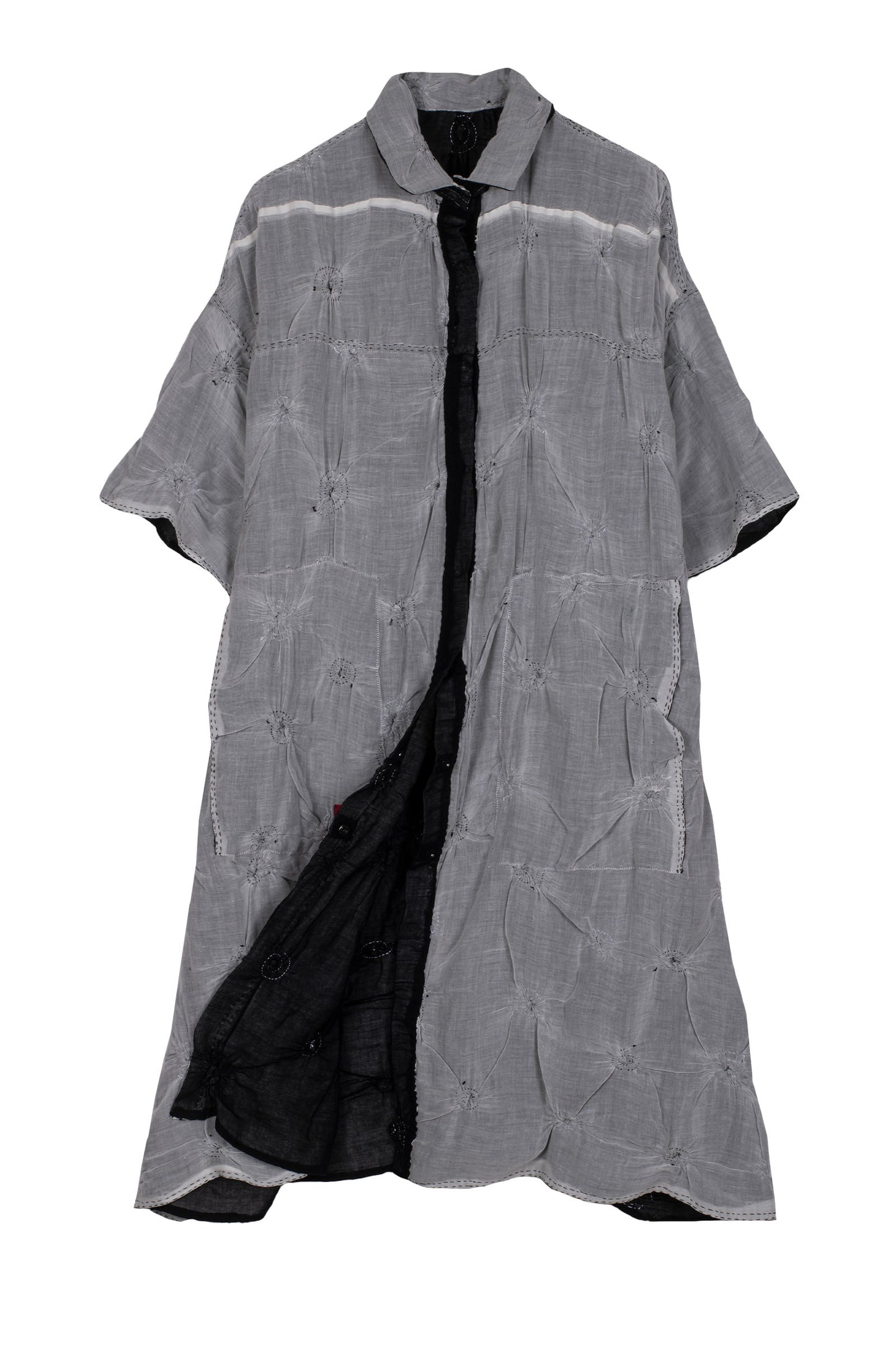 FRAYED PATCH KANTHA HALF SLV. SHIRT DRESS