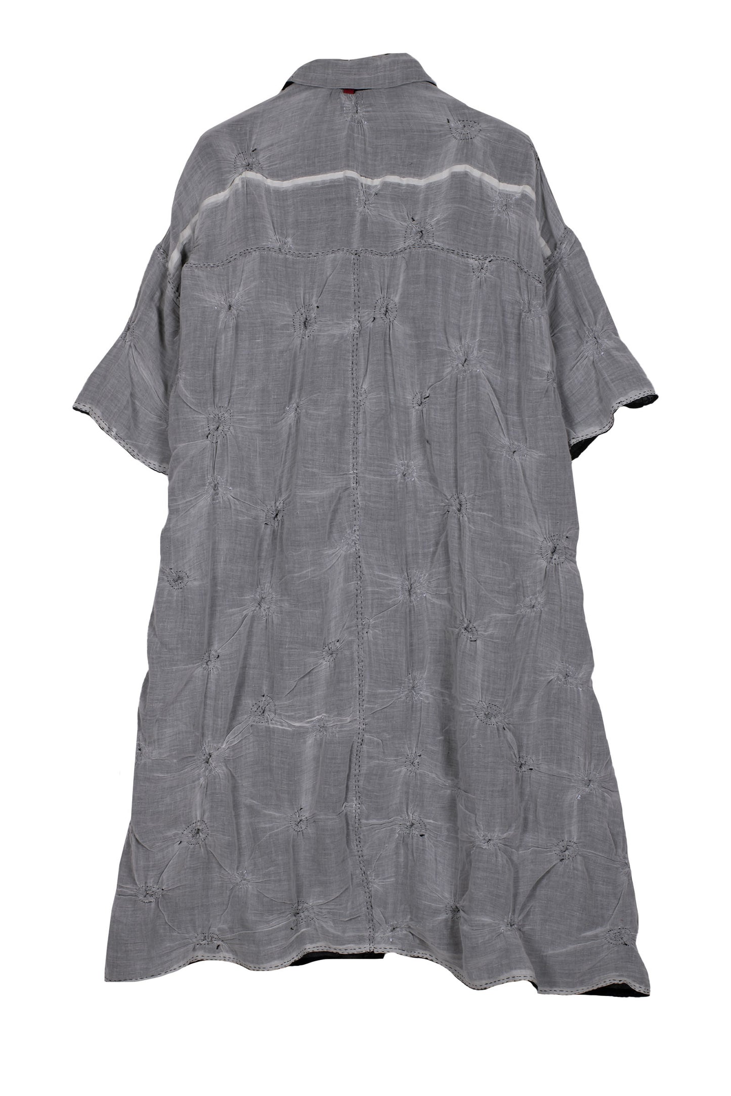 FRAYED PATCH KANTHA HALF SLV. SHIRT DRESS